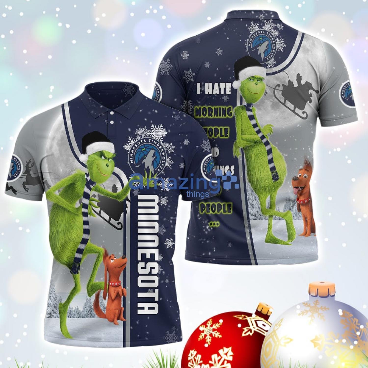 The Grinch Minnesota Timberwolves NBA I Hate Morning People Christmas Gift Polo Shirt Product Photo 1