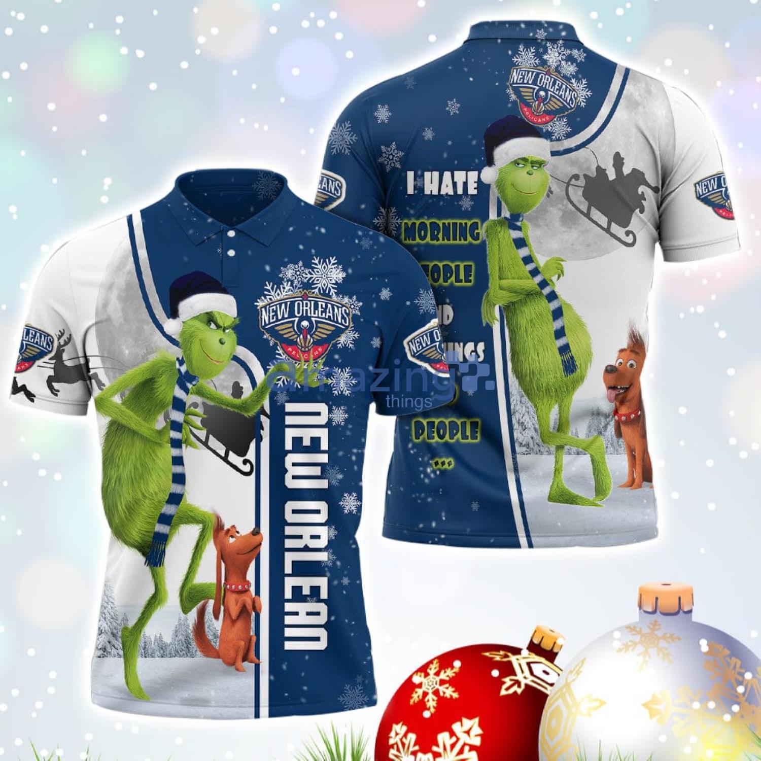 The Grinch New Orlean Pelicans NBA I Hate Morning People Christmas Gift Polo Shirt Product Photo 1