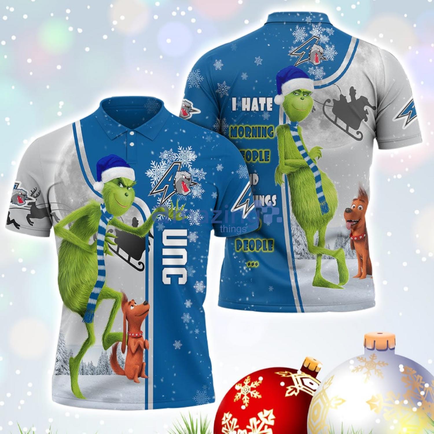 The Grinch North Carolina Asheville Bulldogs NCAA I Hate Morning People Christmas Gift Polo Shirt Product Photo 1
