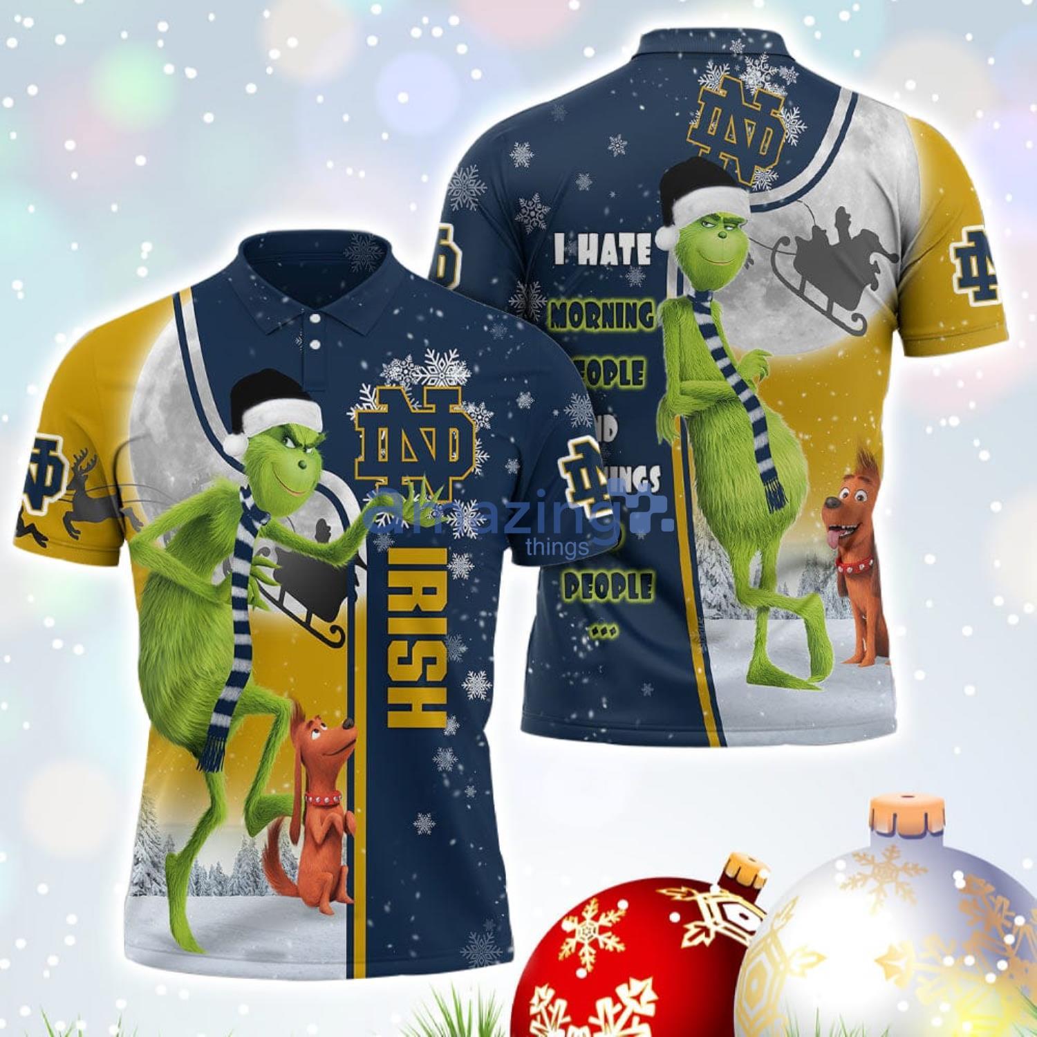 The Grinch Notre Dame Fighting Irish NCAA I Hate Morning People Christmas Gift Polo Shirt Product Photo 1