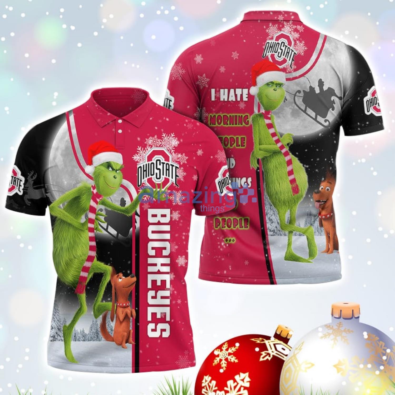The Grinch Ohio State Buckeyes NCAA I Hate Morning People Christmas Gift Polo Shirt Product Photo 1