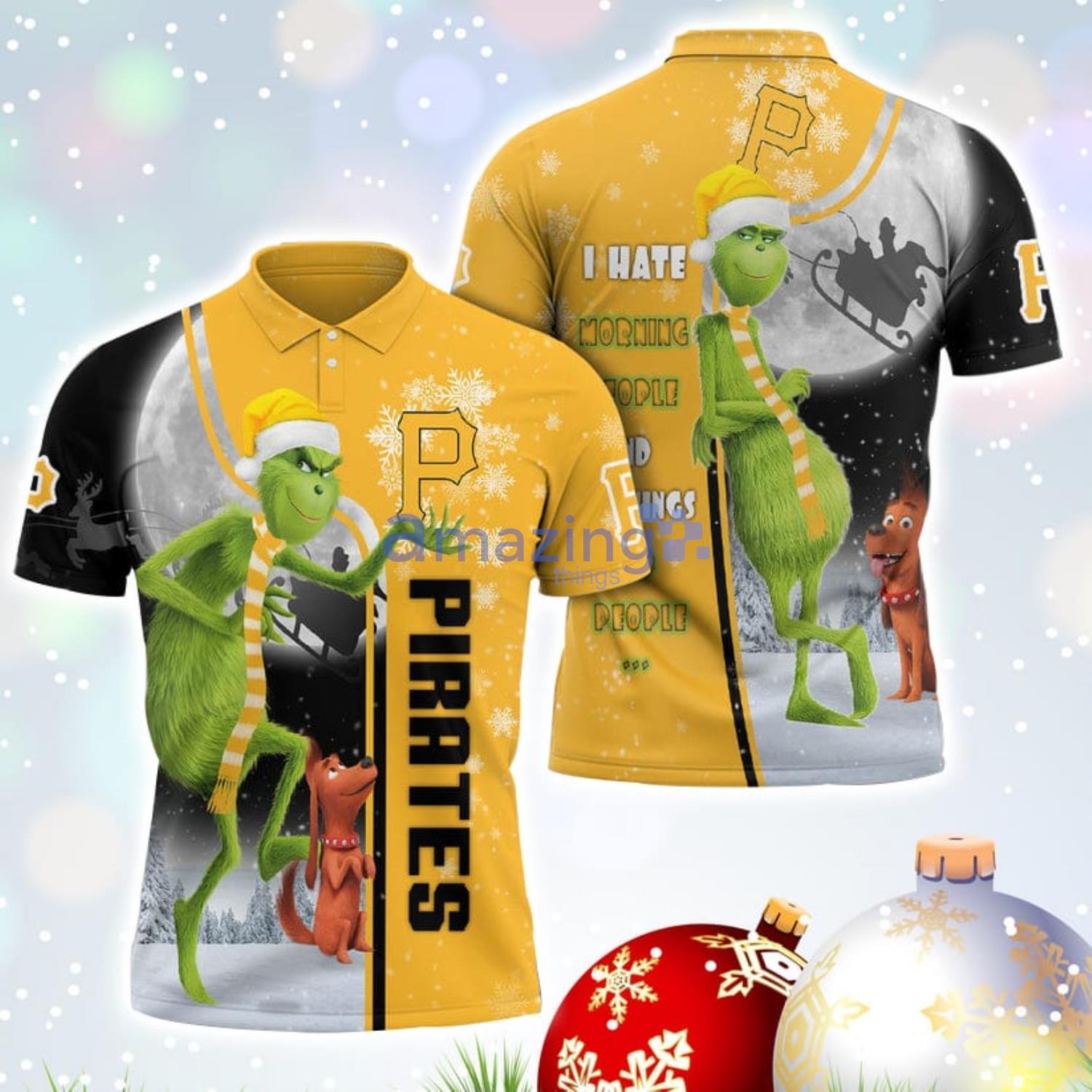 The Grinch Pittsburgh Pirates MLB I Hate Morning People Christmas Gift Polo Shirt Product Photo 1