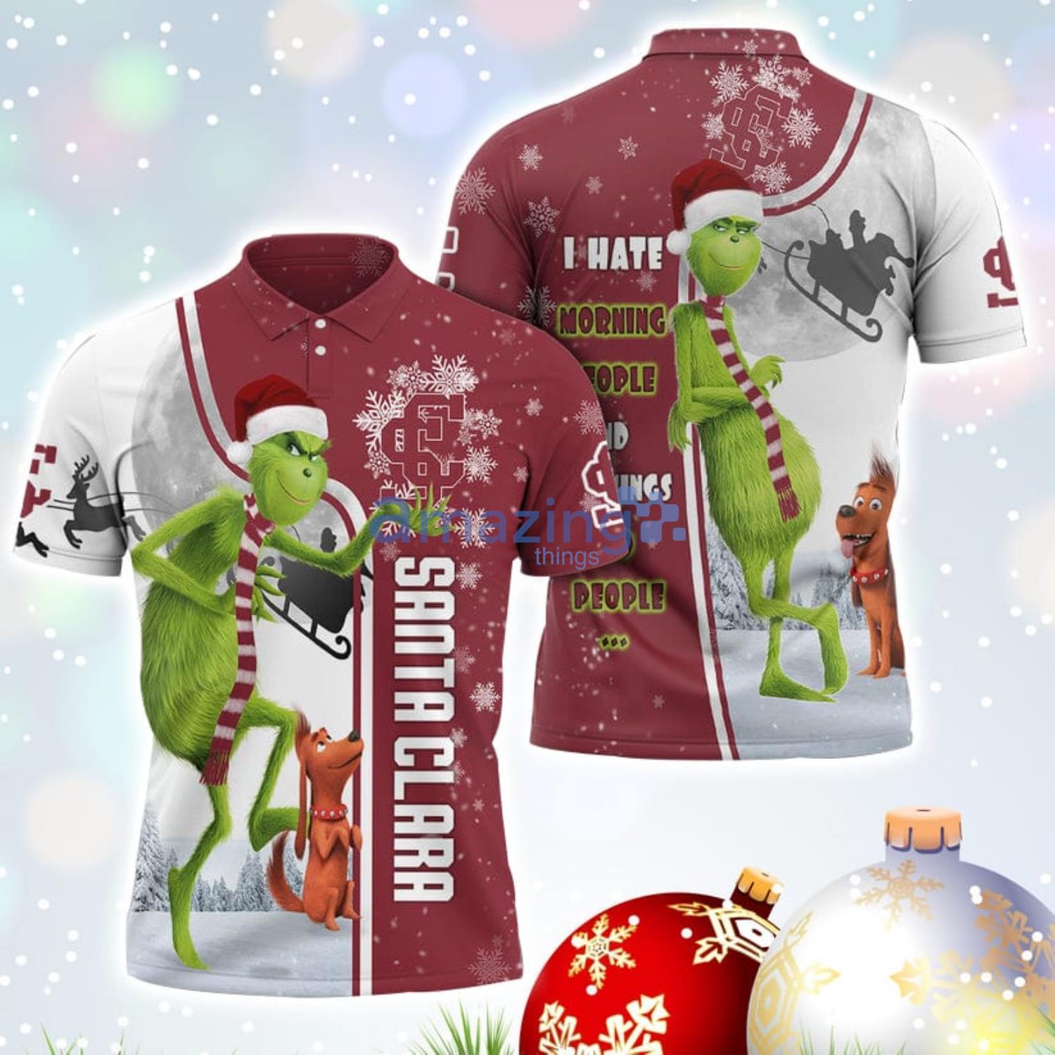 The Grinch Santa Clara Broncos NCAA I Hate Morning People Christmas Gift Polo Shirt Product Photo 1