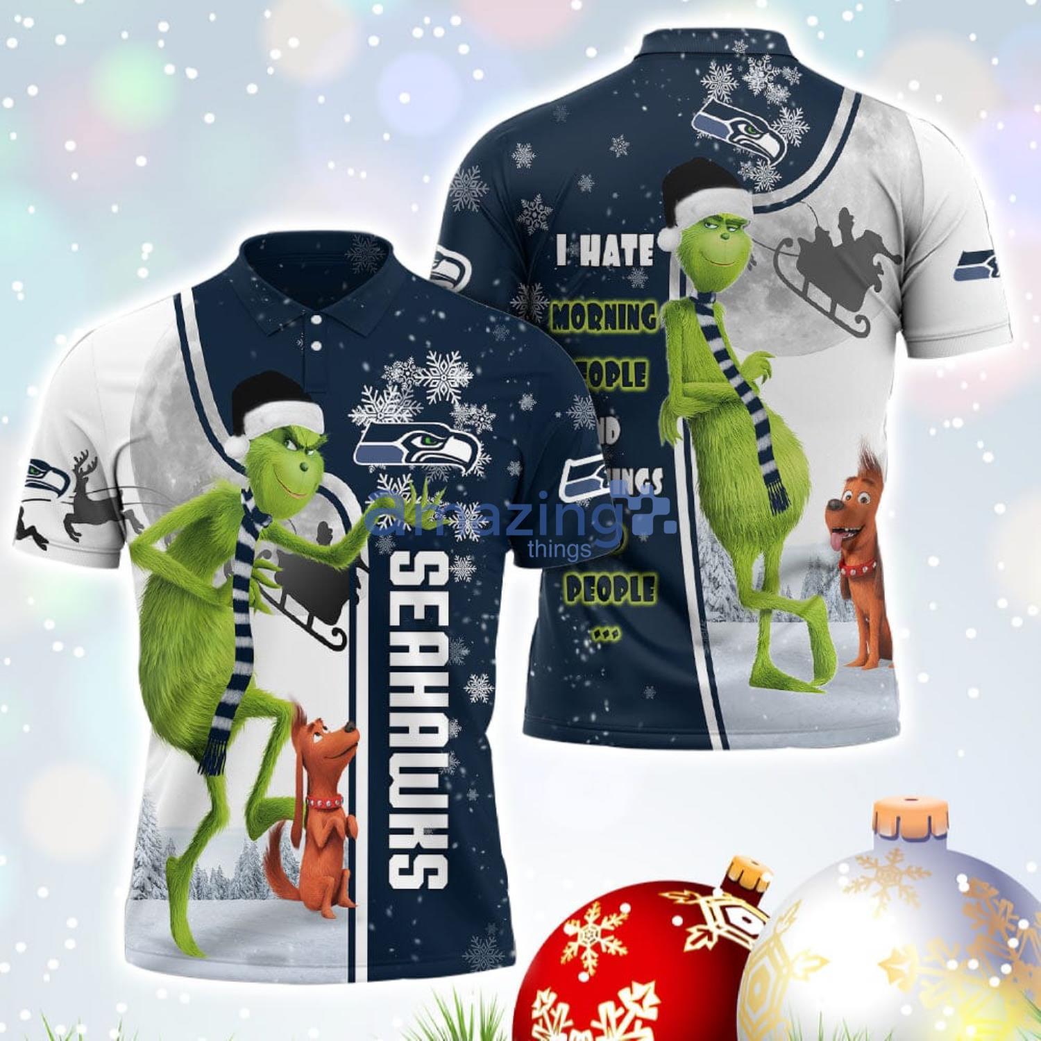 The Grinch Seattle Seahawks NFL I Hate Morning People Christmas Gift Polo Shirt Product Photo 1