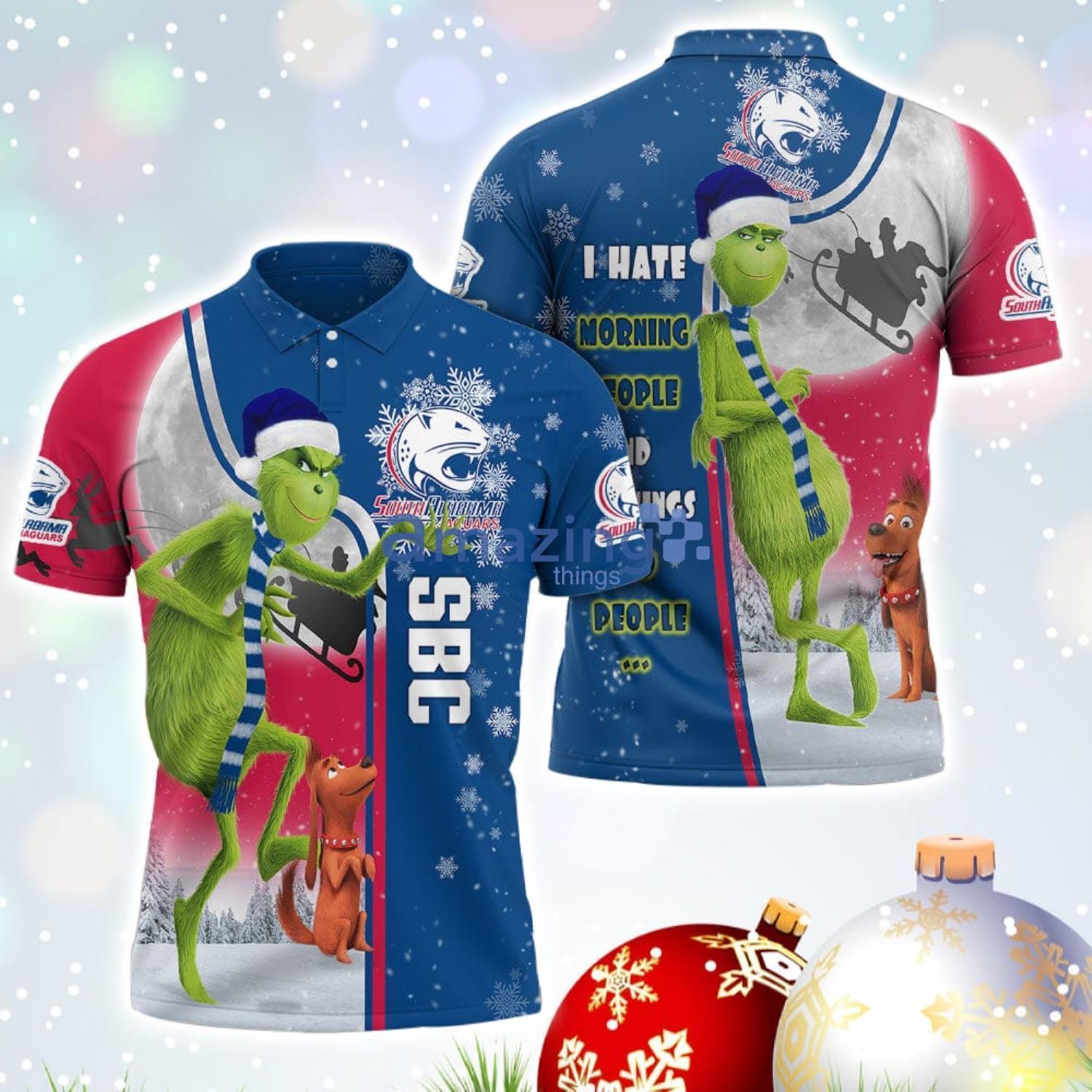 The Grinch South Alabama Jaguars NCAA I Hate Morning People Christmas Gift Polo Shirt Product Photo 1