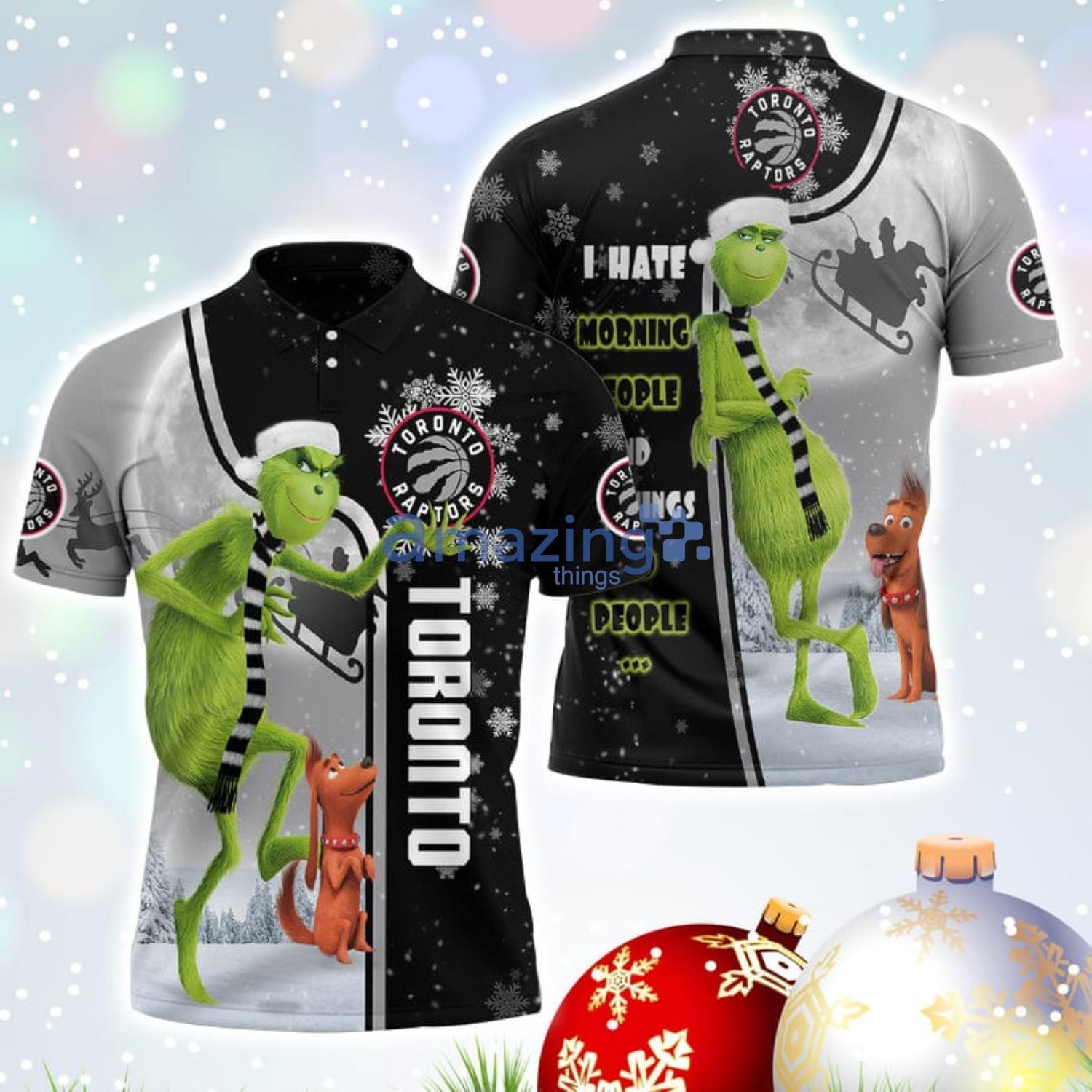 The Grinch Toronto Raptors NBA I Hate Morning People Christmas Gift Polo Shirt Product Photo 1