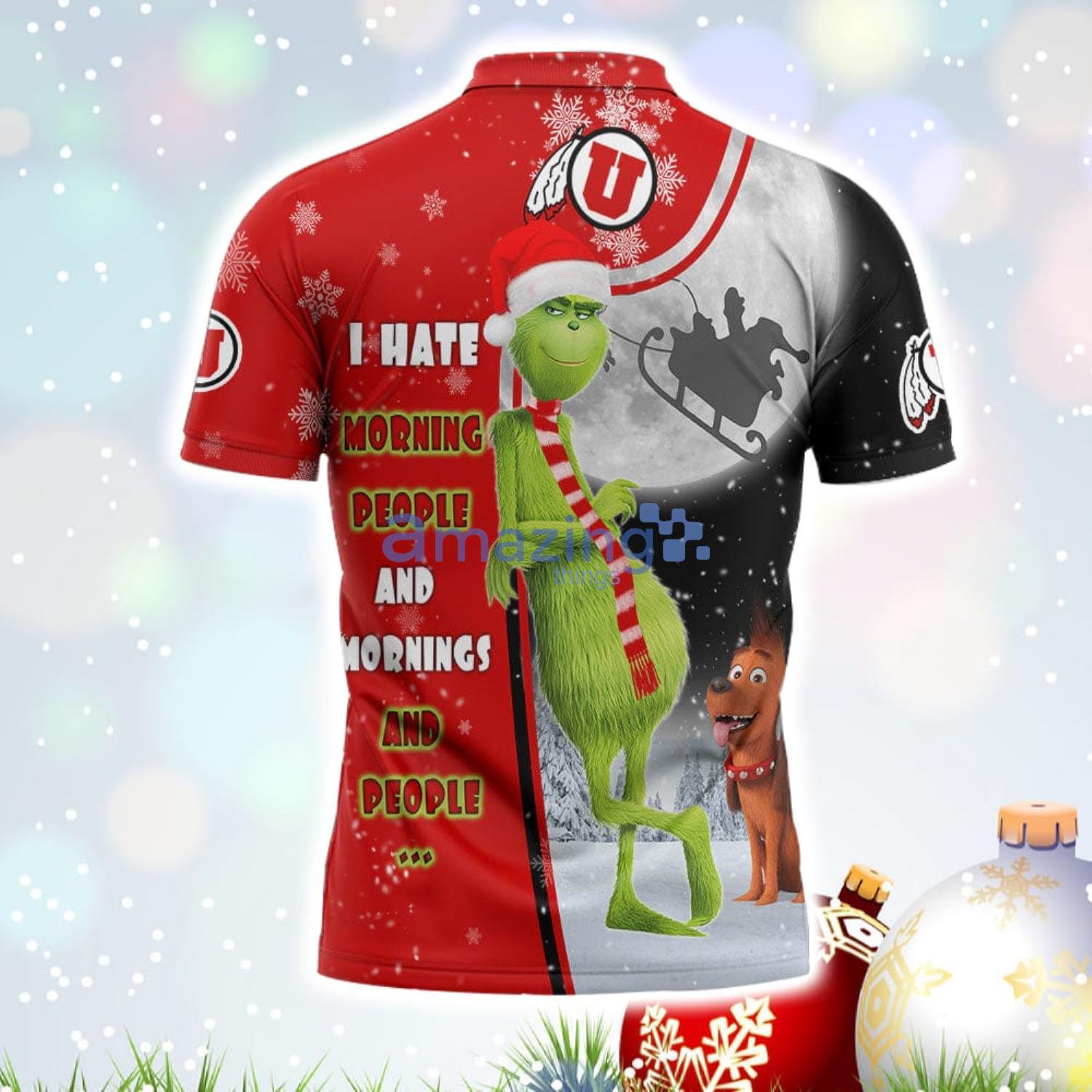 The Grinch Utah Utes NCAA I Hate Morning People Christmas Gift Polo Shirt image The Grinch Utah Utes NCAA I Hate Morning People Christmas Gift Polo Shirt Product Photo 3