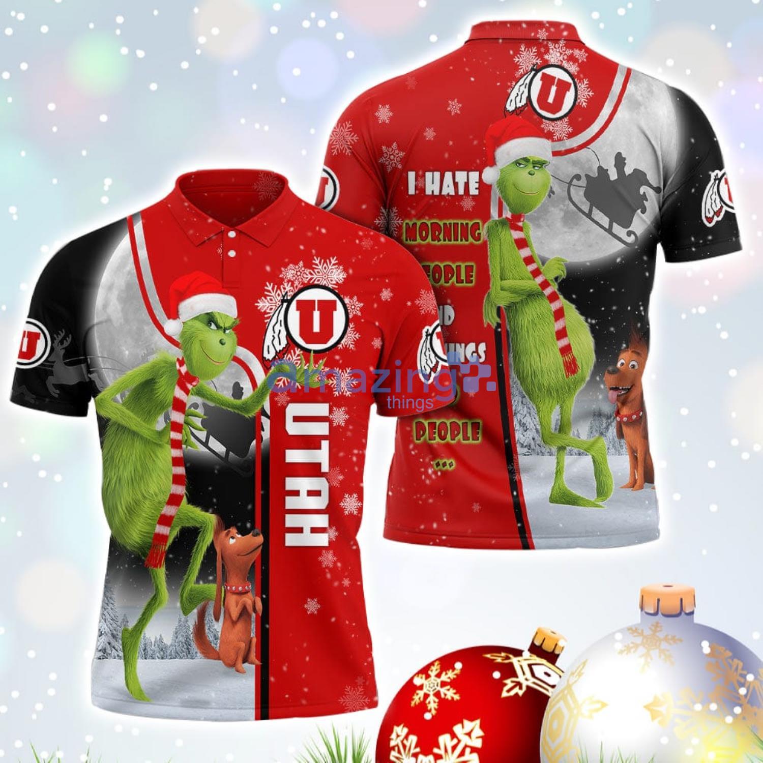 The Grinch Utah Utes NCAA I Hate Morning People Christmas Gift Polo Shirt Product Photo 1