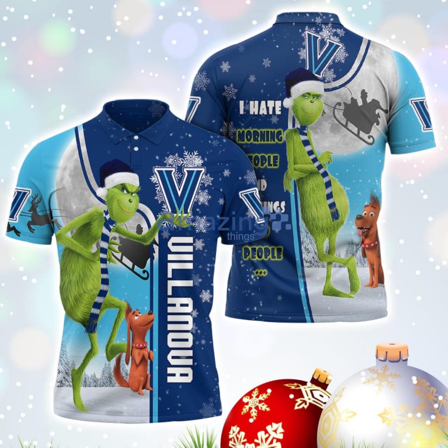 The Grinch Villanova Wildcats NCAA I Hate Morning People Christmas Gift Polo Shirt Product Photo 1