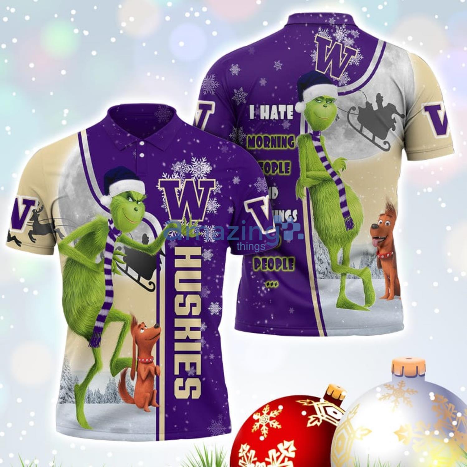 The Grinch Washington Huskies NCAA I Hate Morning People Christmas Gift Polo Shirt Product Photo 1