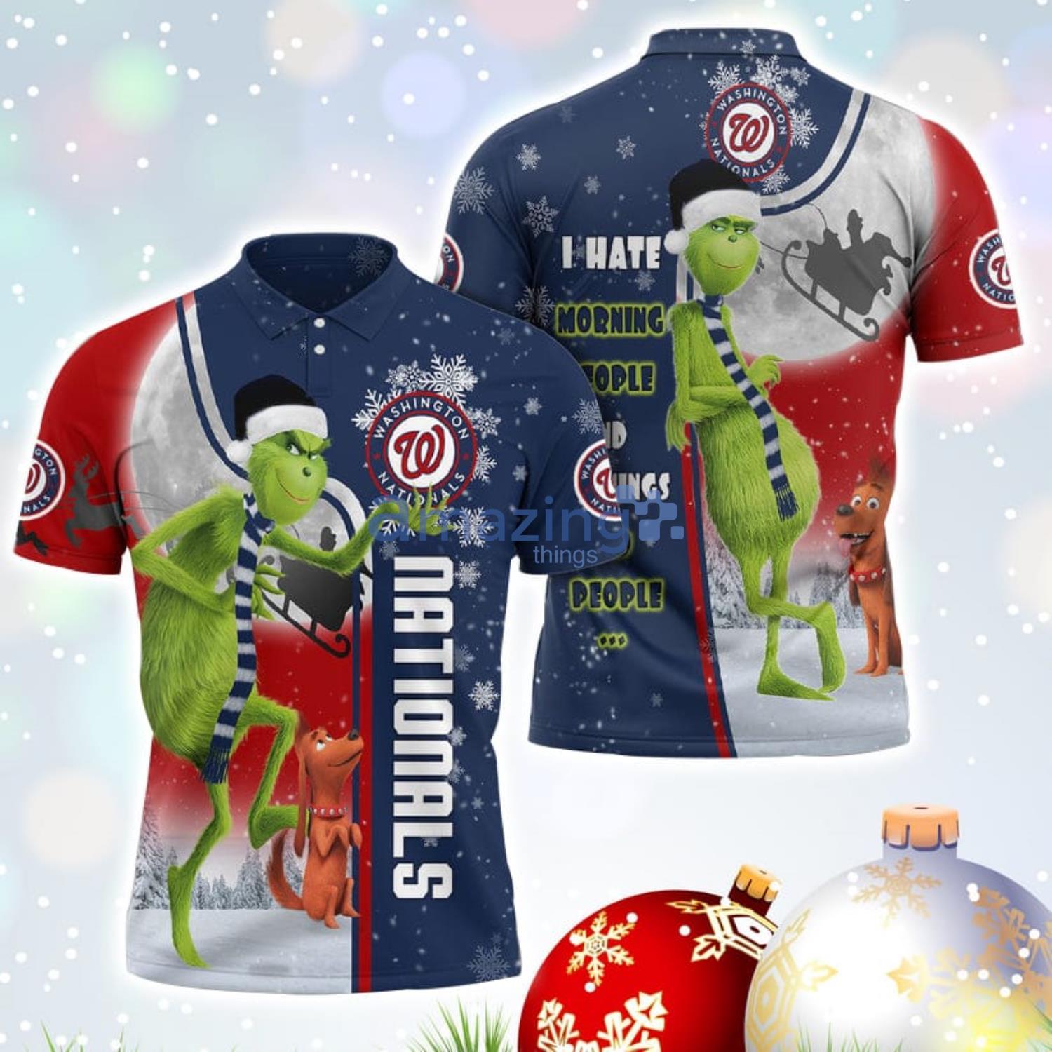 The Grinch Washington Nationals MLB I Hate Morning People Christmas Gift Polo Shirt Product Photo 1