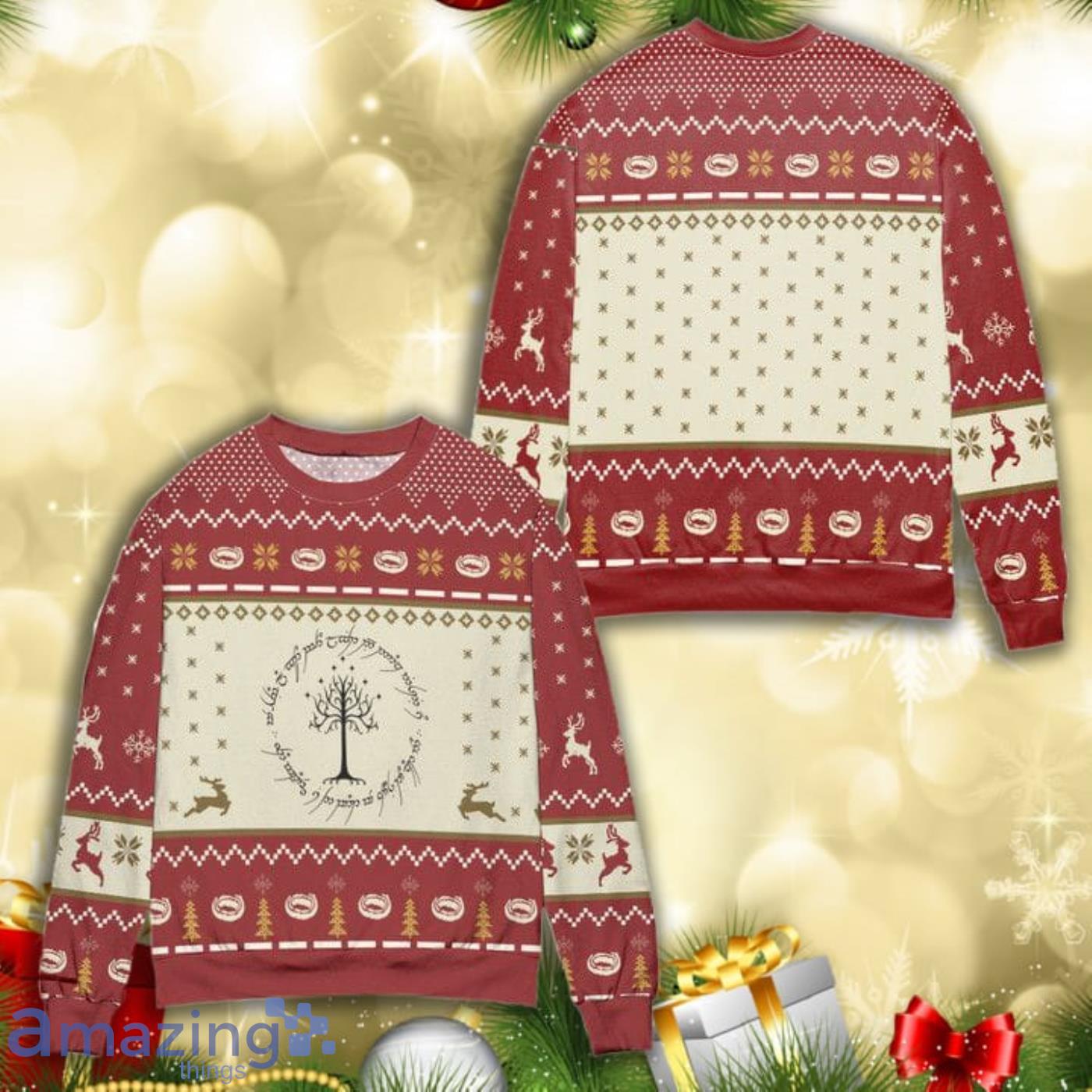 The Lord Of The Rings Tree Of Gondor Knitting Pattern 3D Ugly Christmas Sweater Product Photo 1