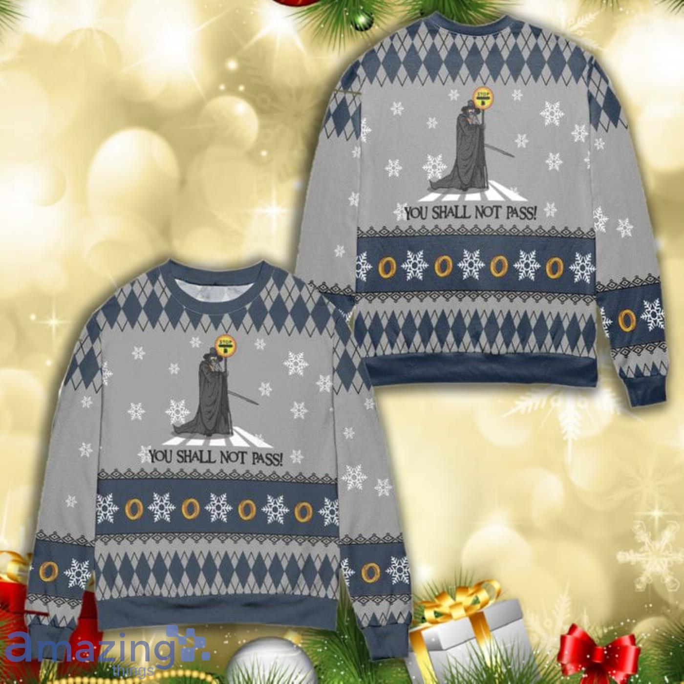 The Lord Of The Rings You Shall Not Pass Knitting Pattern 3D Ugly Christmas Sweater Product Photo 1