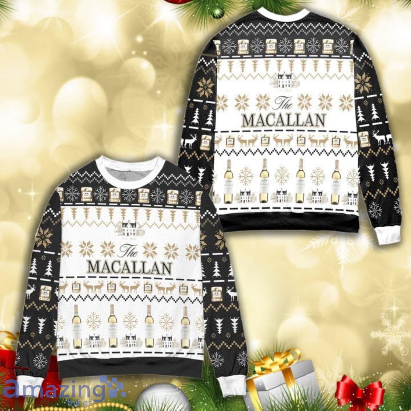The Macallan Whisky Reindeer Snowflake Christmas Pattern Full Print Ugly Sweater Product Photo 1