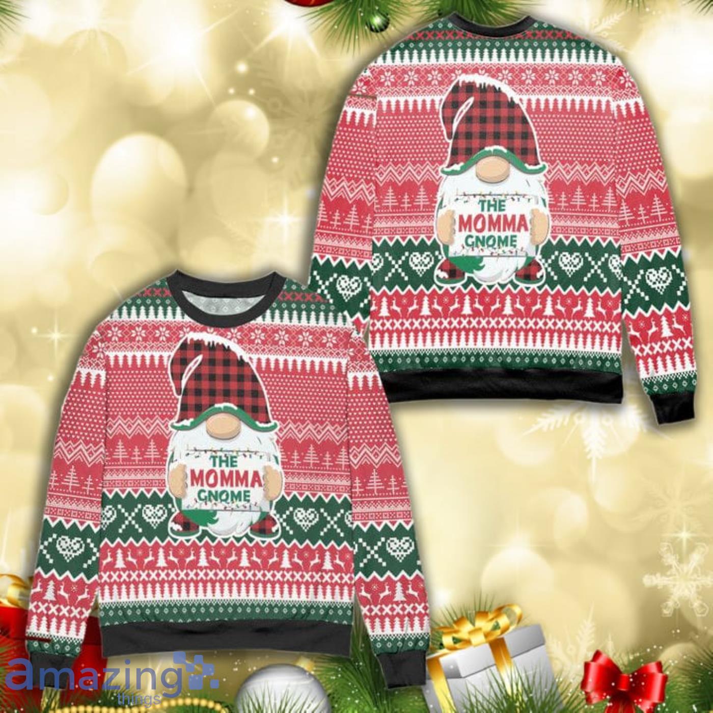 The Moma Gnome Reindeer Snowflake Christmas Pattern Full Print Ugly Sweater Product Photo 1