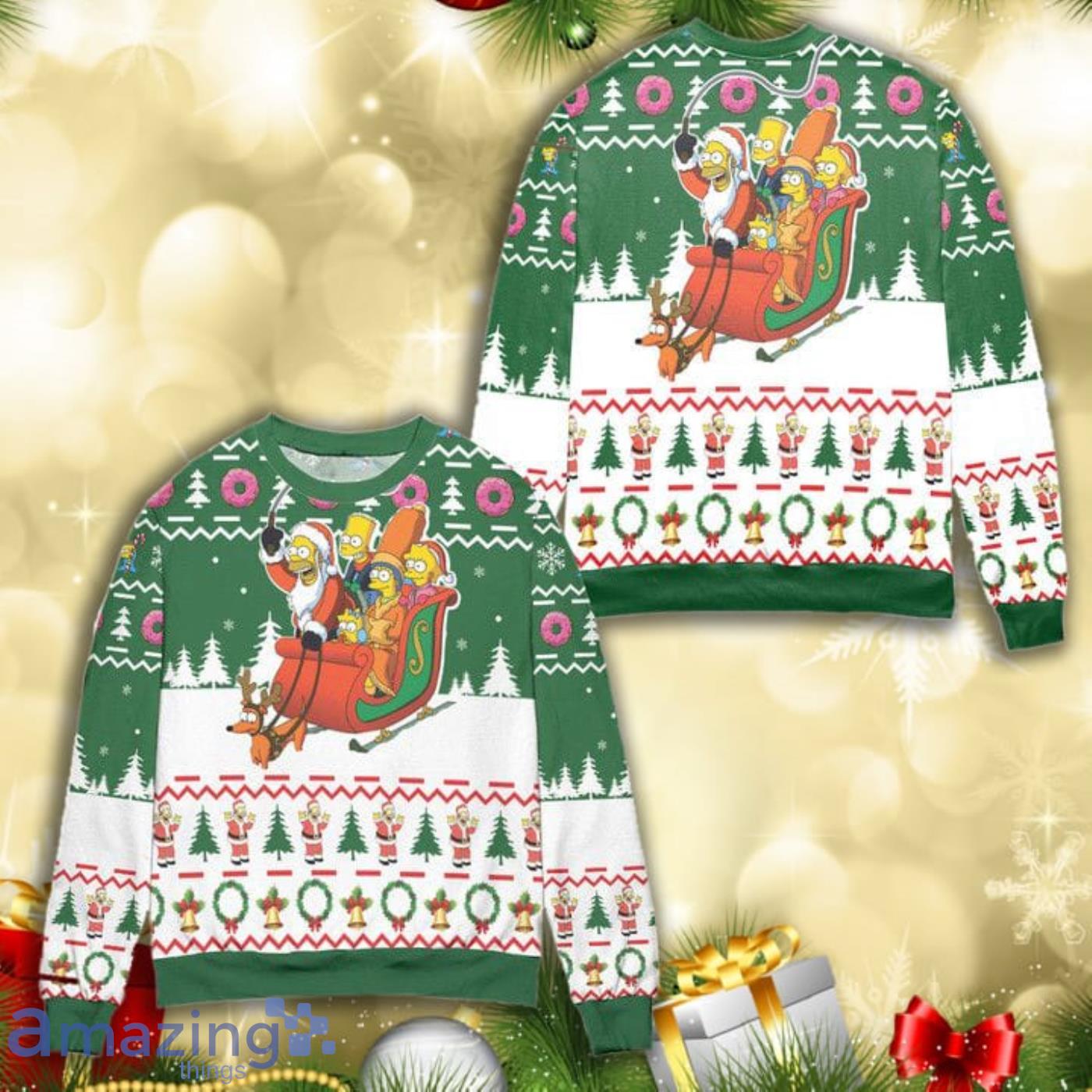 The Simpsons Santa Claus Version Christmas Christmas Pattern Full Print Ugly Sweater Product Photo 1