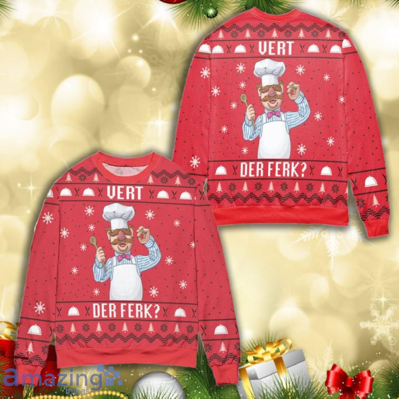 The Swedish Chef Vert Der Ferk The Muppet Show Full Print Ugly Sweater Product Photo 1