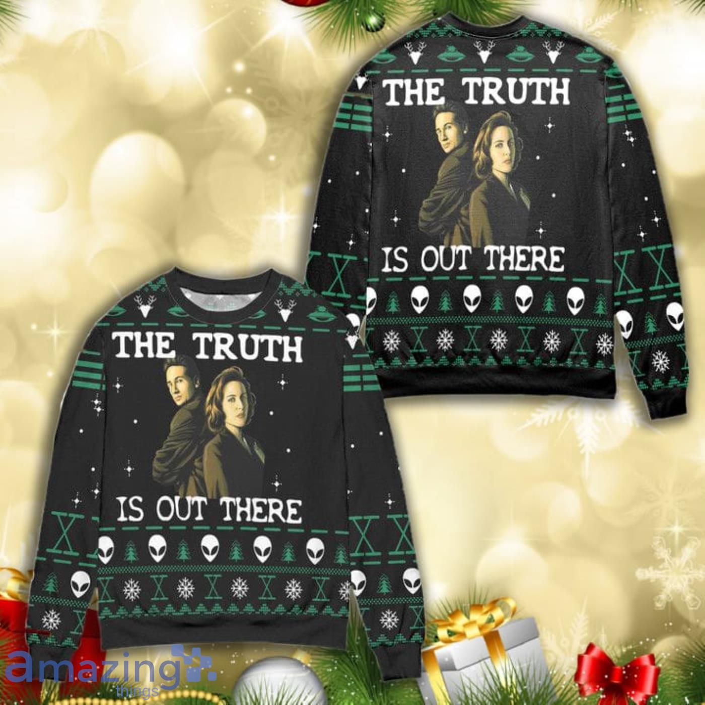 The X Files The Truth Is Out There Knitting Pattern 3D Ugly Christmas Sweater Product Photo 1