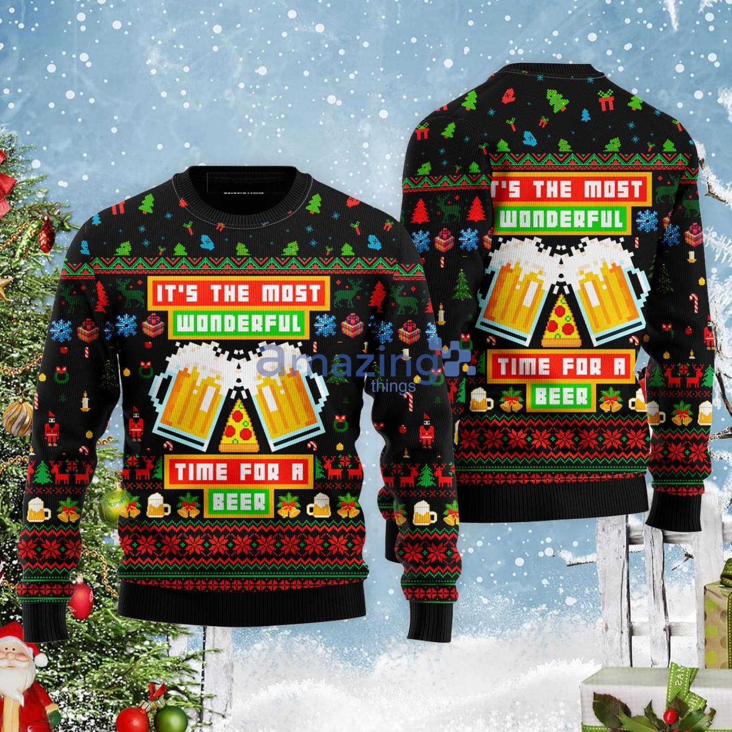 Time For A Beer Funny Christmas Gift Ugly Christmas Sweater Product Photo 1