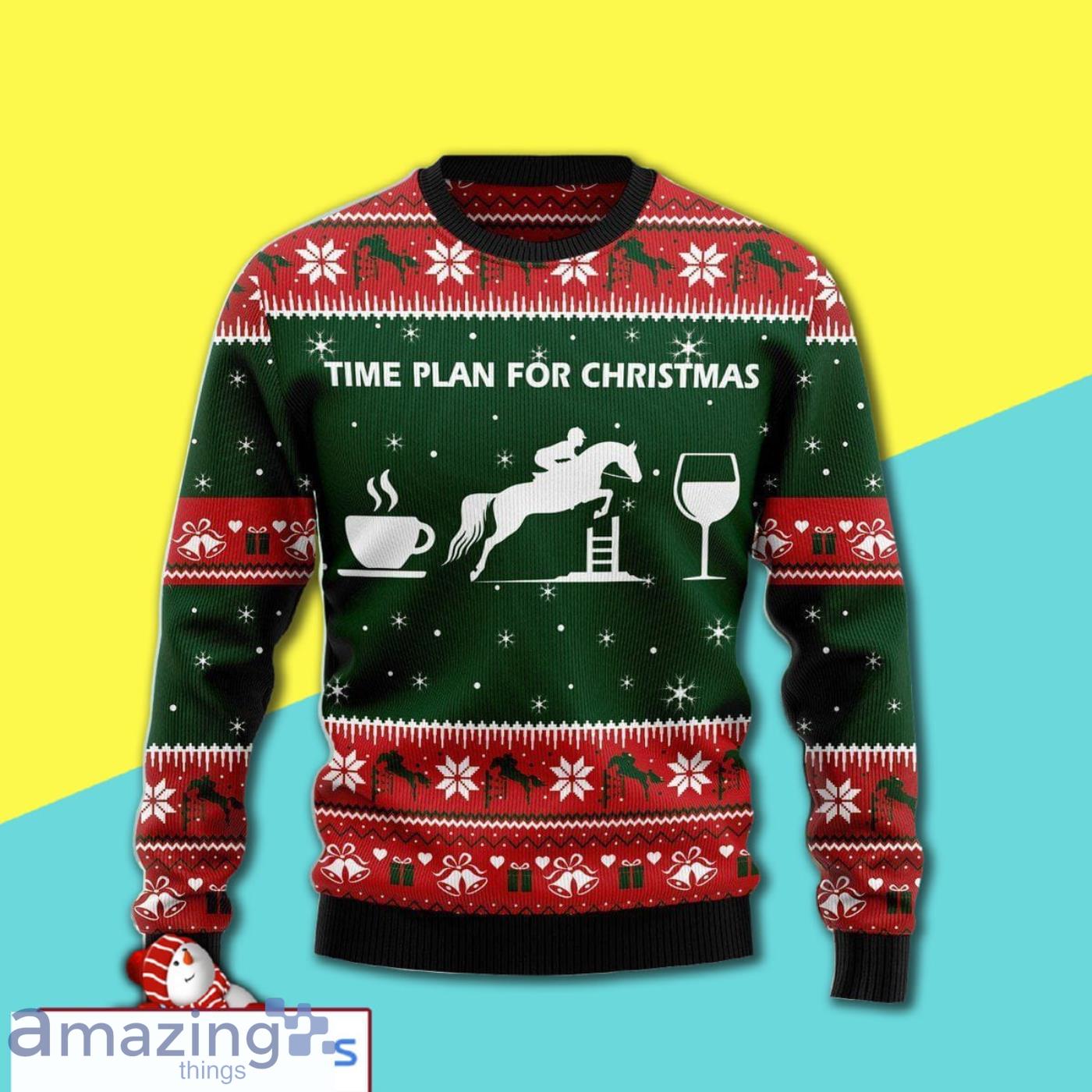Time Plan For Christmas Show Jumping Horse Awesome Ugly Christmas Sweater 3D Shirt Product Photo 1