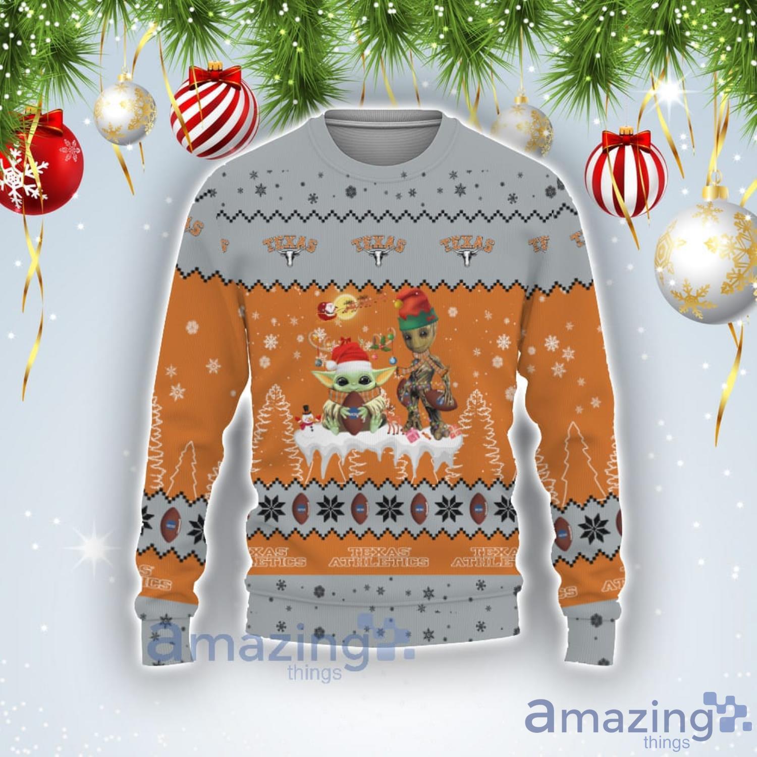 Tis The Season Christmas 2022 Baby Yoda Groot Cute Gift Texas Longhorns Ugly Christmas Sweater Product Photo 1