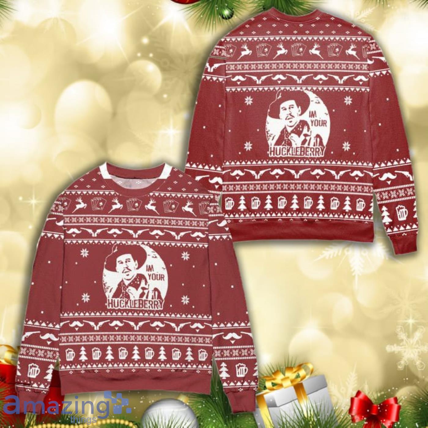Tomstone Im Your Huckleberry Knitting Pattern 3D Ugly Christmas Sweater Product Photo 1