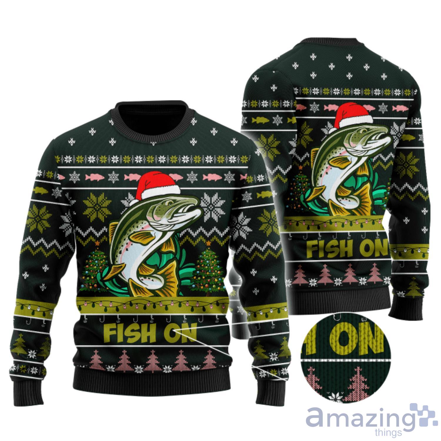 Trout Fishing Fish On Christmas Hat Ugly Christmas Sweater