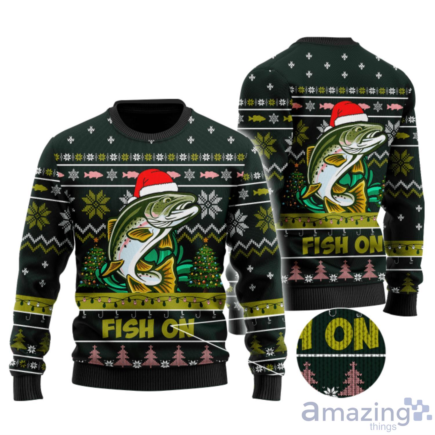 Trout Fishing Fish On Christmas Hat Ugly Christmas Sweater Product Photo 1