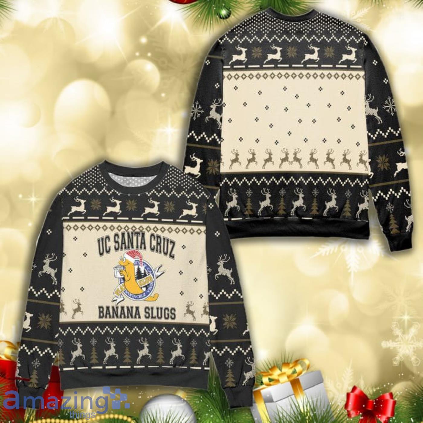 Uc Santa Cruz Banana Slugs Knitting Pattern 3D Ugly Christmas Sweater Product Photo 1
