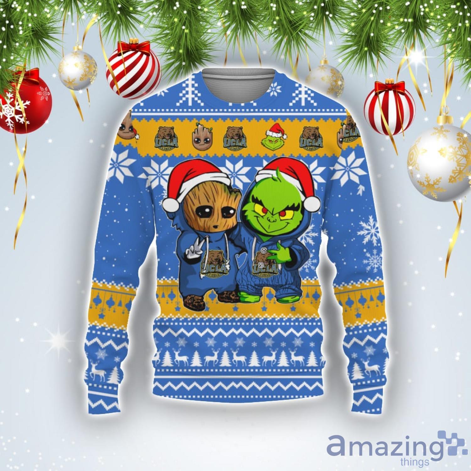 UCLA Bruins Baby Groot And Grinch Best Friends Football American Ugly Christmas Sweater Product Photo 1