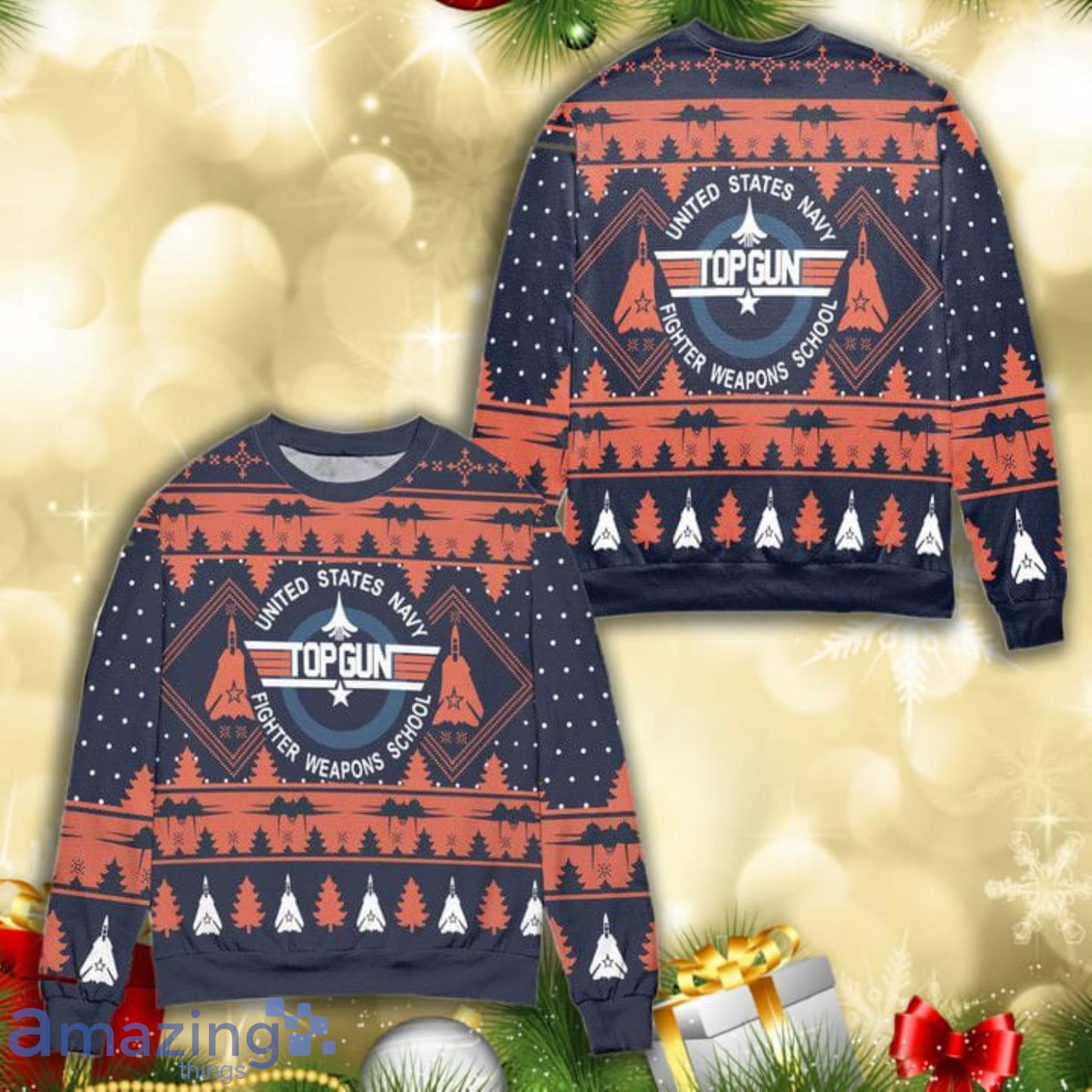 United States Navy Top Gun Pine Tree Christmas Pattern Full Print Ugly Sweater Product Photo 1