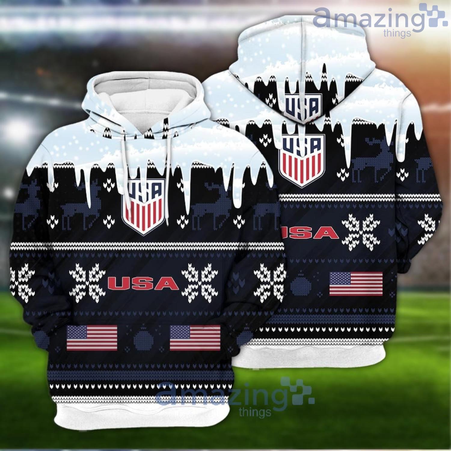 USA Ugly Christmas Sweater Pattern Snowflake World Cup 2022 Qatar Champions Football Gift All Over Printed 3D Shirt Product Photo 1