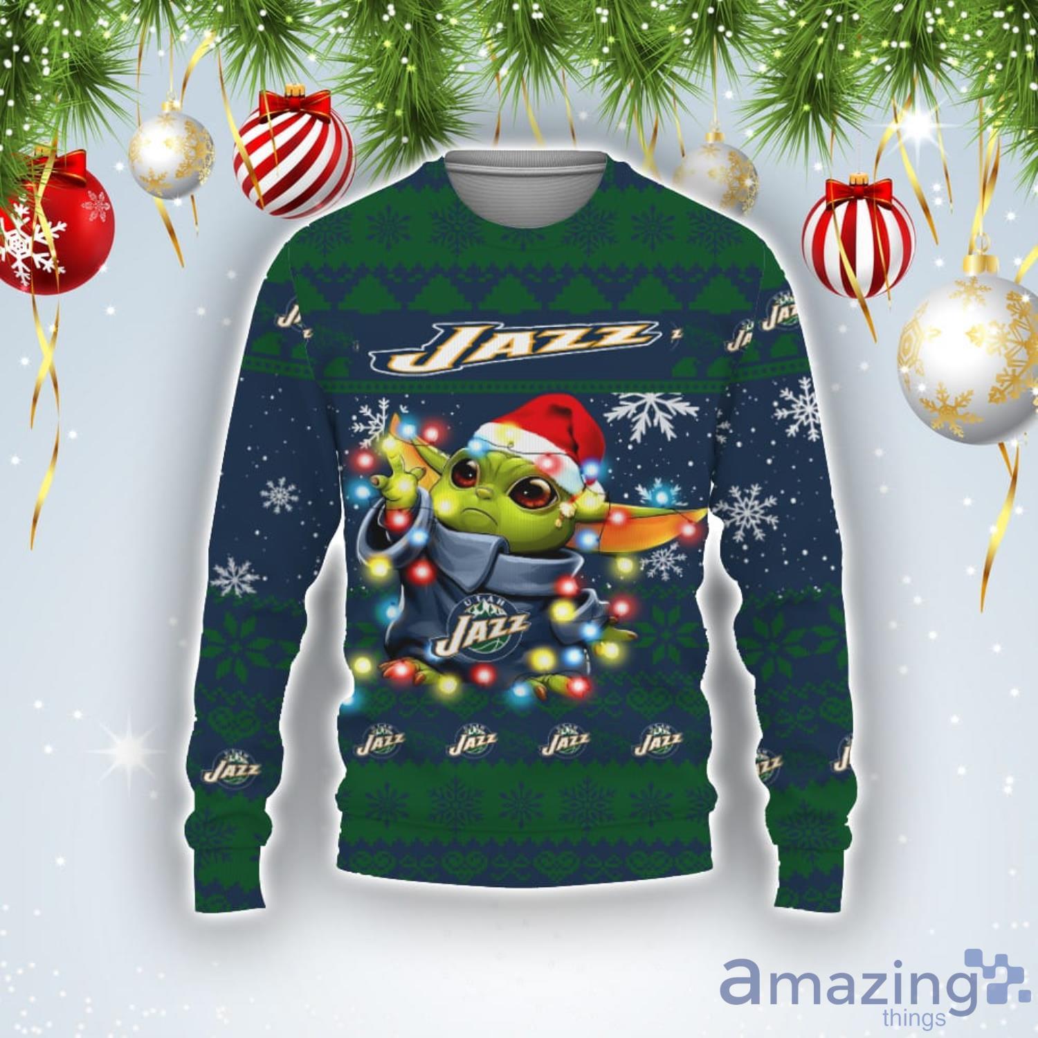 Utah Jazz Baby Yoda Star Wars Sports Football American Ugly Christmas Sweater Product Photo 1