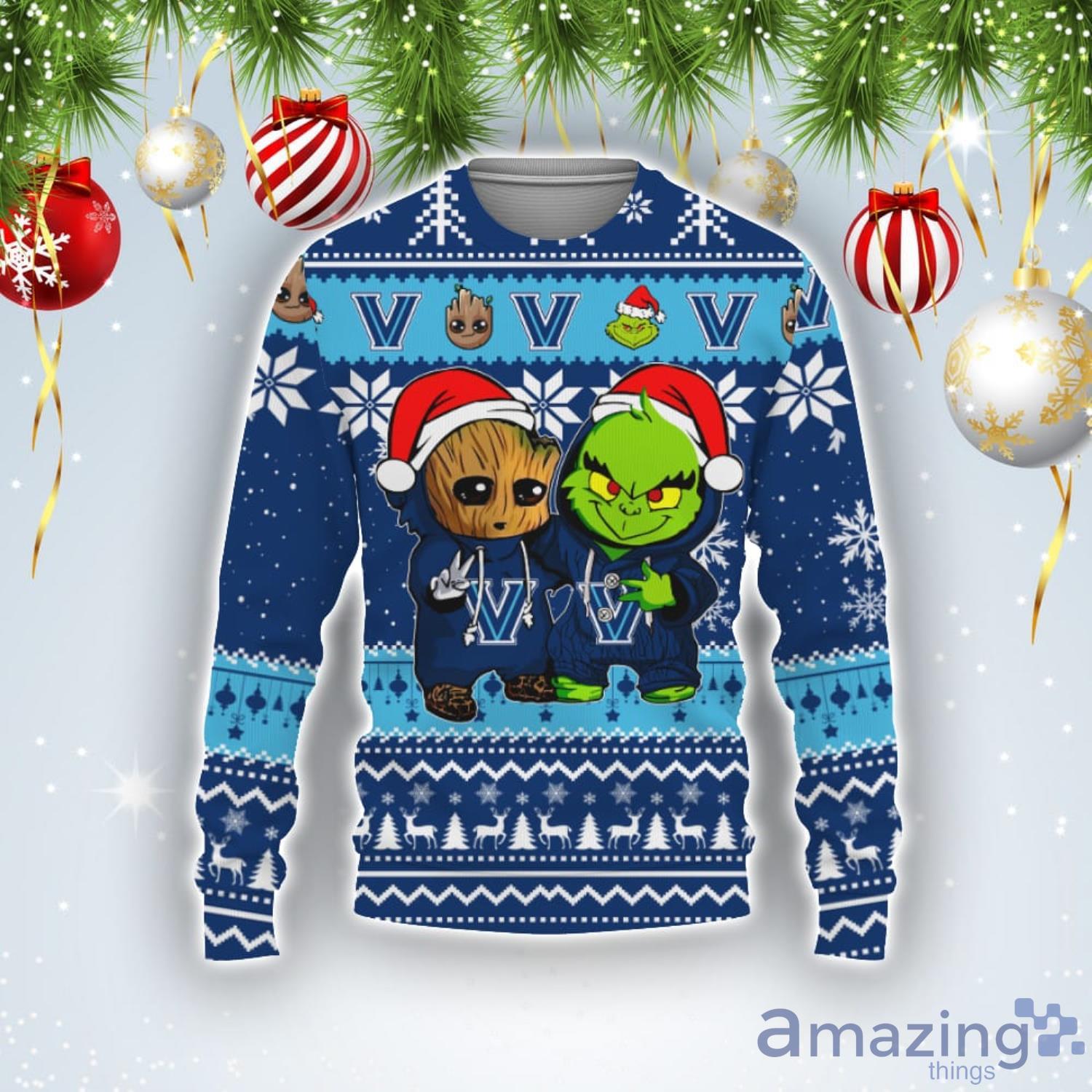 Villanova Wildcats Baby Groot And Grinch Best Friends Football American Ugly Christmas Sweater Product Photo 1