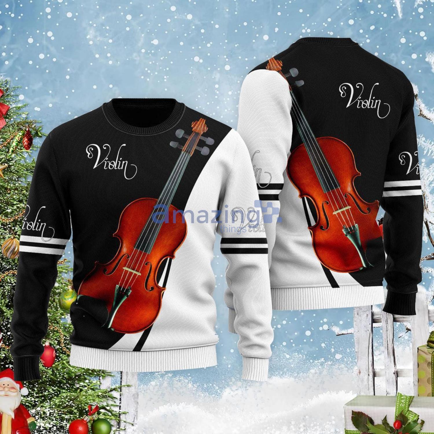 Violin Music Christmas Gift Ugly Christmas Sweater Product Photo 1