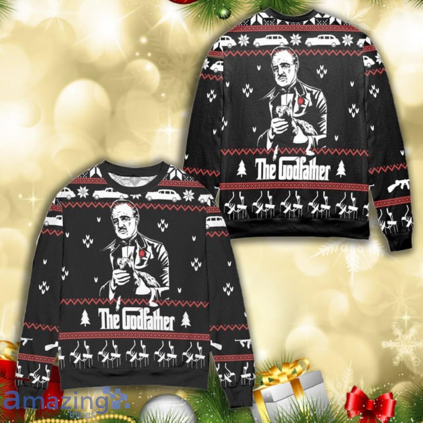 Vito Corleone The Godfather Knitting Pattern 3D Ugly Christmas Sweater Product Photo 1