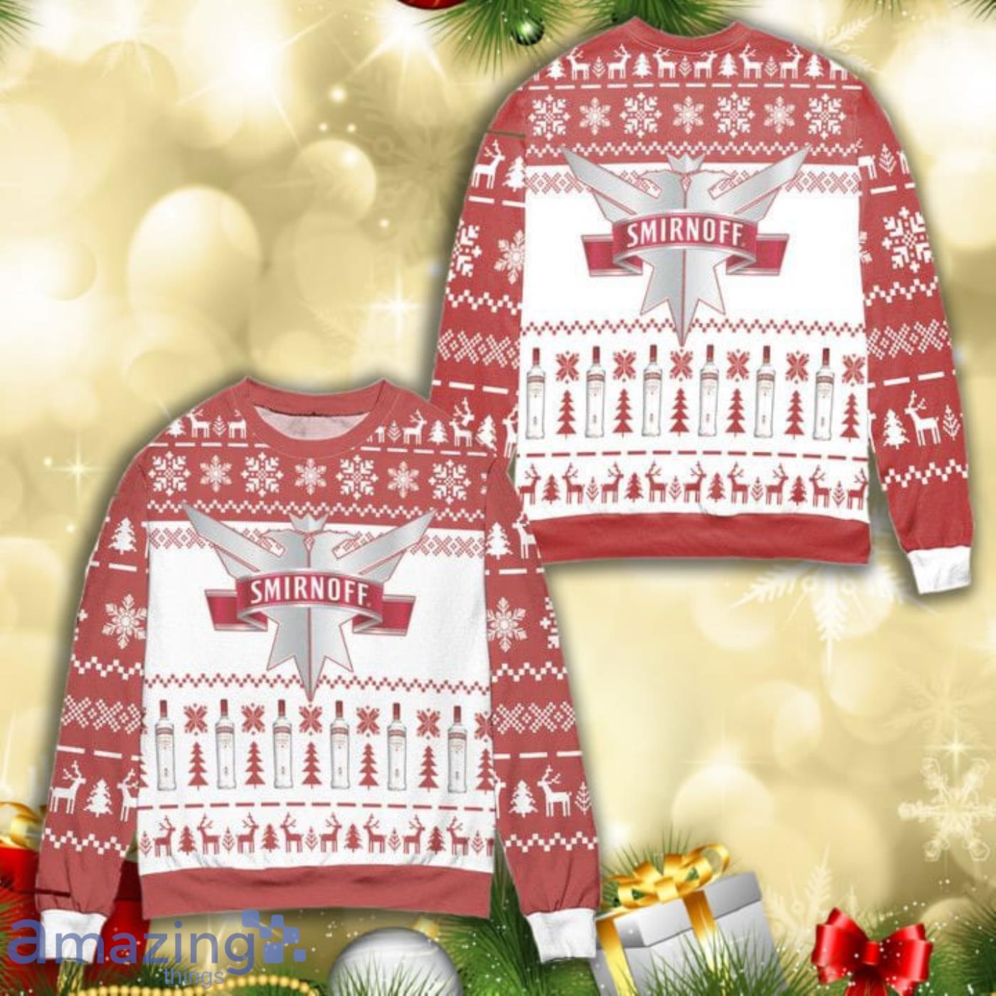 Vodka Smirnoff Red Label Logo Knitting Pattern 3D Ugly Christmas Sweater Product Photo 1