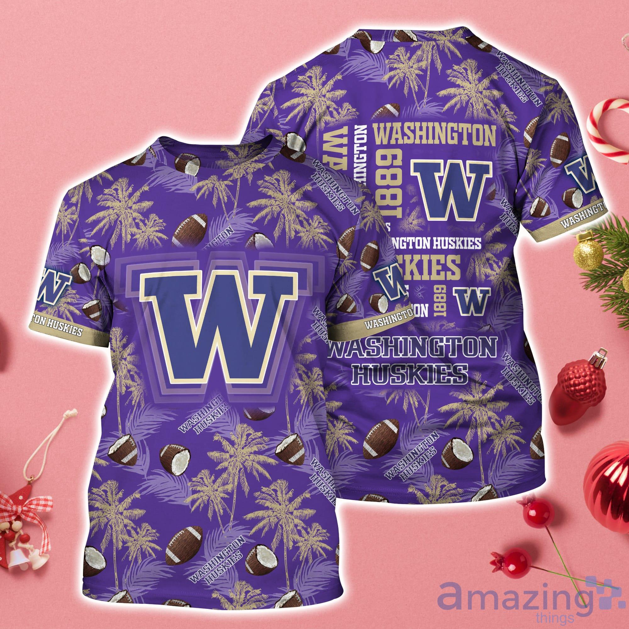 Washington Huskies Coconut Pattern Hawaii 3D T-Shirt Product Photo 1