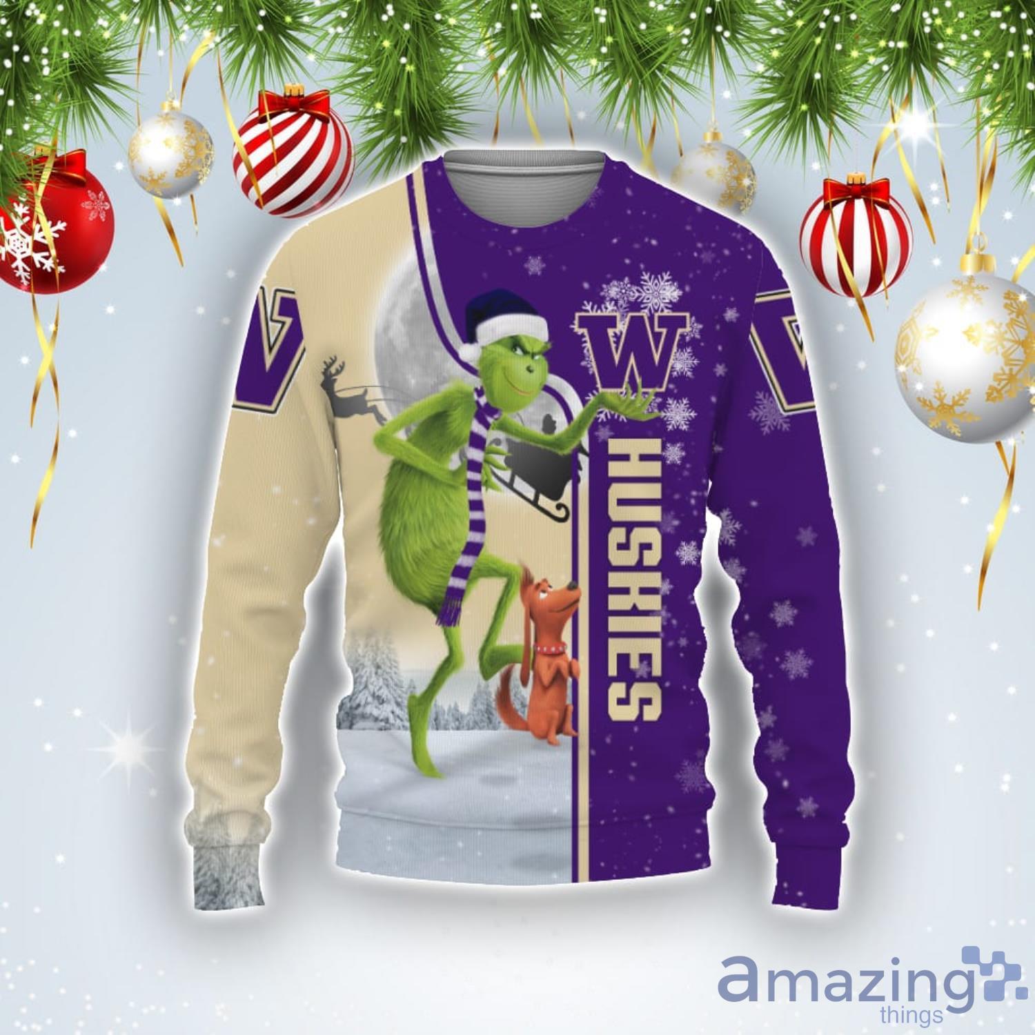 Washington Huskies Funny Grinch Ugly Christmas Sweater Product Photo 1