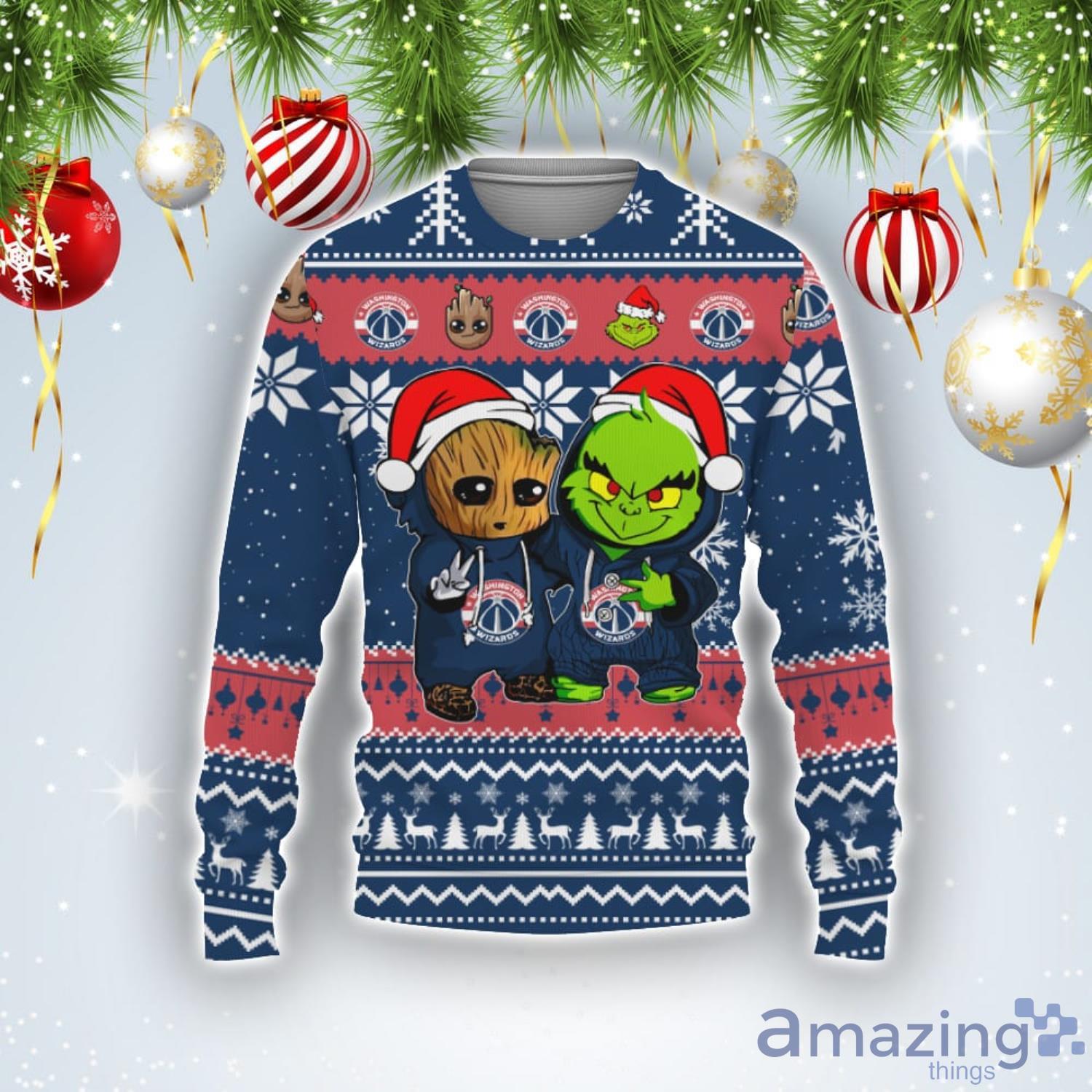 Washington Wizards Baby Groot And Grinch Best Friends Football American Ugly Christmas Sweater Product Photo 1