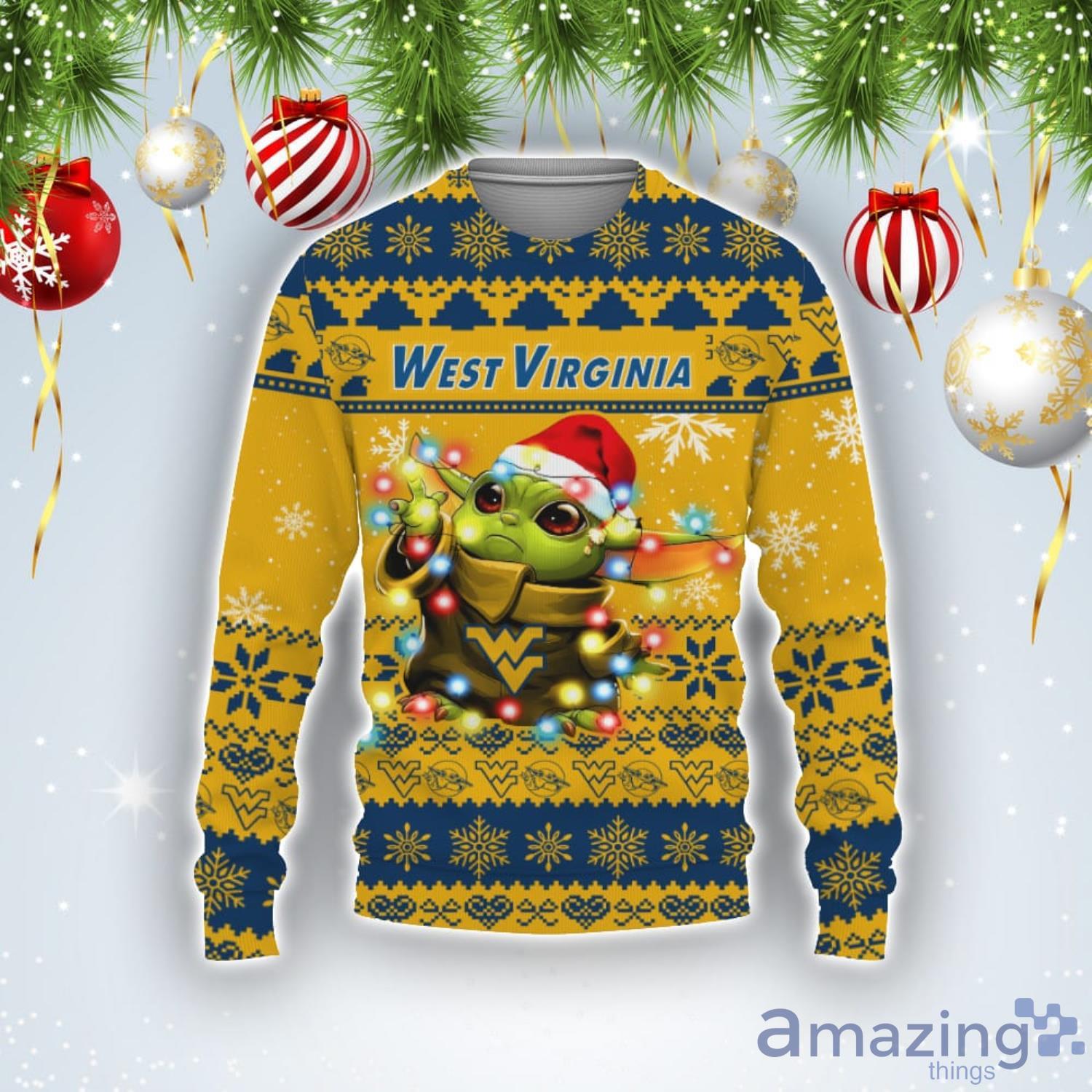 West Virginia Mountaineers Baby Yoda Star Wars Sports Football American Ugly Christmas Sweater Product Photo 1