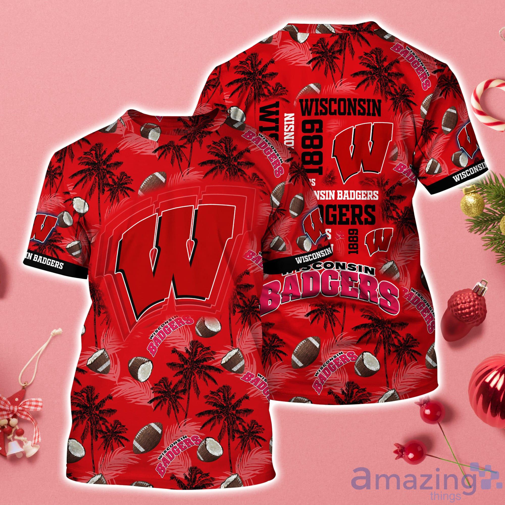 Wisconsin Badgers Coconut Pattern Hawaii 3D T-Shirt Product Photo 1