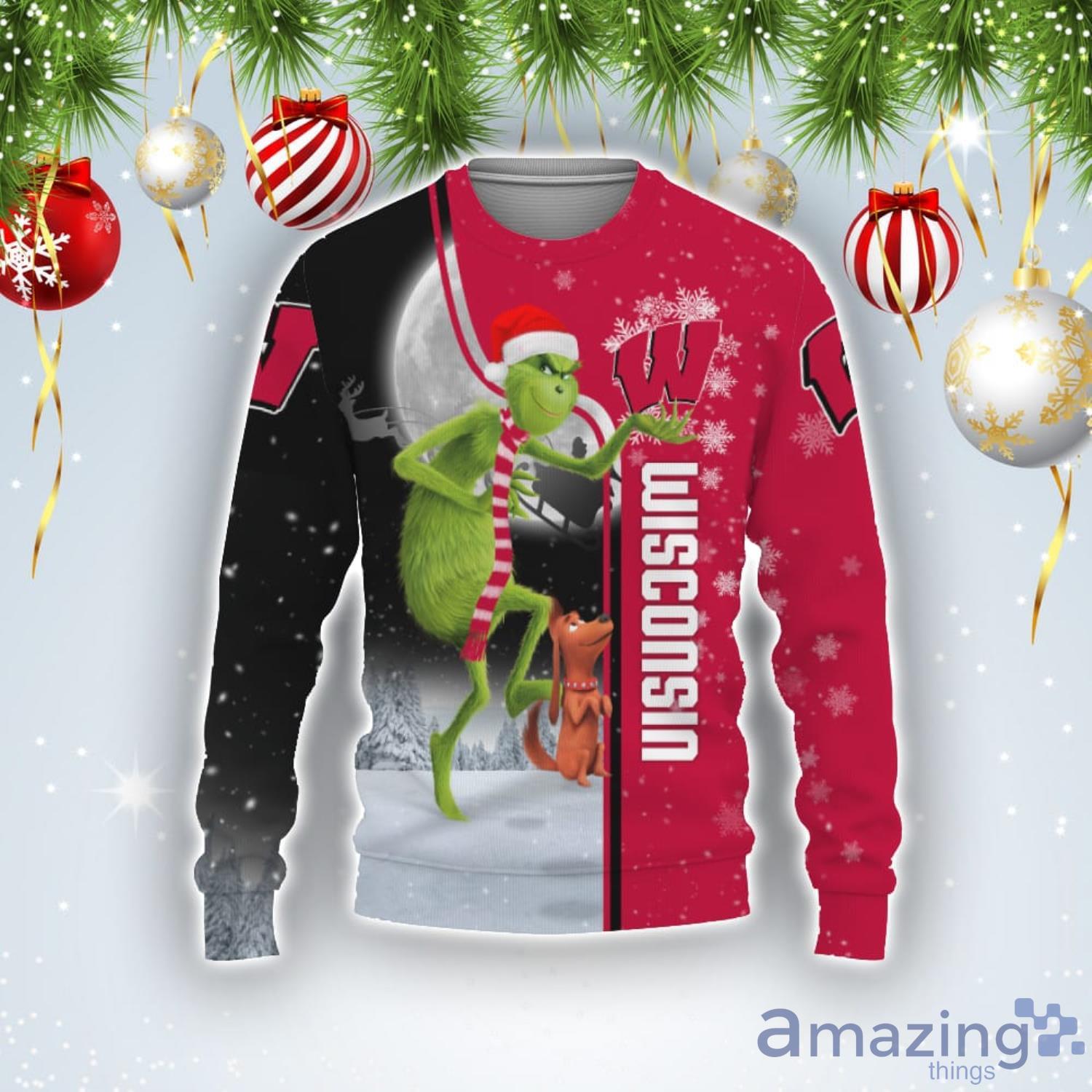 Wisconsin Badgers Funny Grinch Ugly Christmas Sweater Product Photo 1