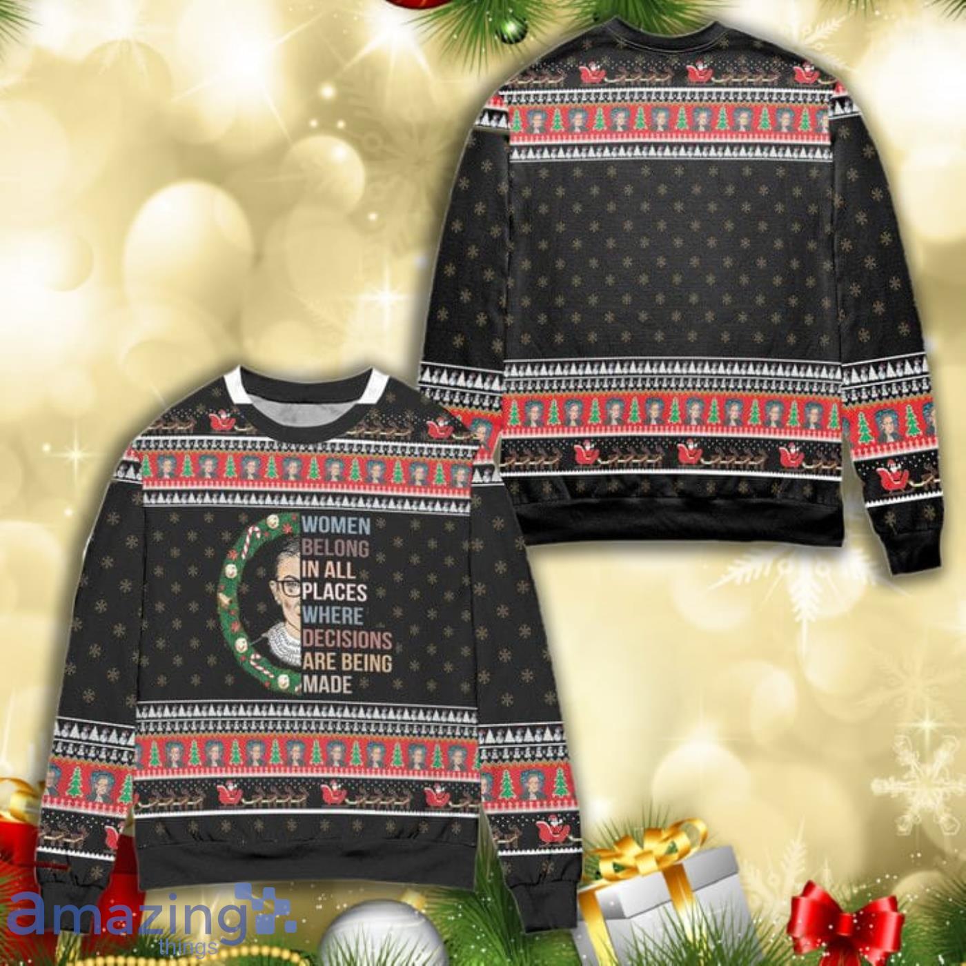 Woman Belong In All Places Where Decisions Knitting Pattern 3D Ugly Christmas Sweater Product Photo 1