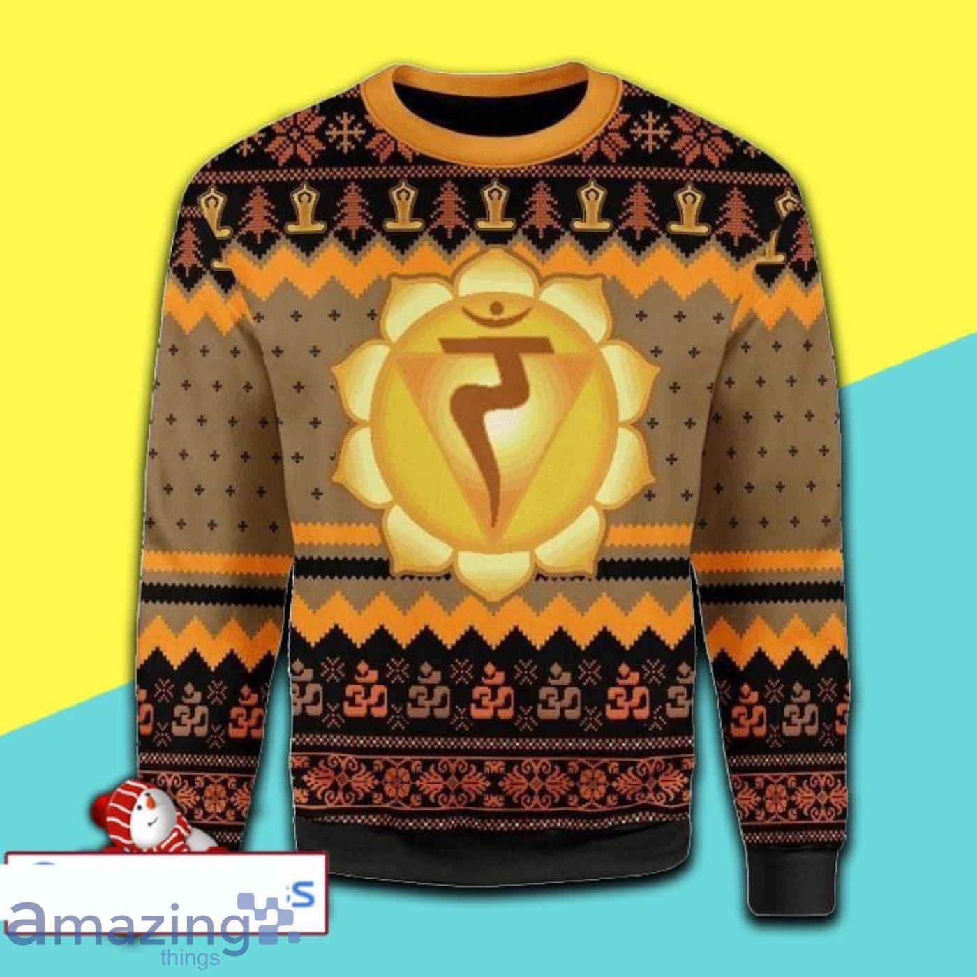 Yellow Solar Plexus Chakra All Over Print Ugly Christmas Sweater Product Photo 1