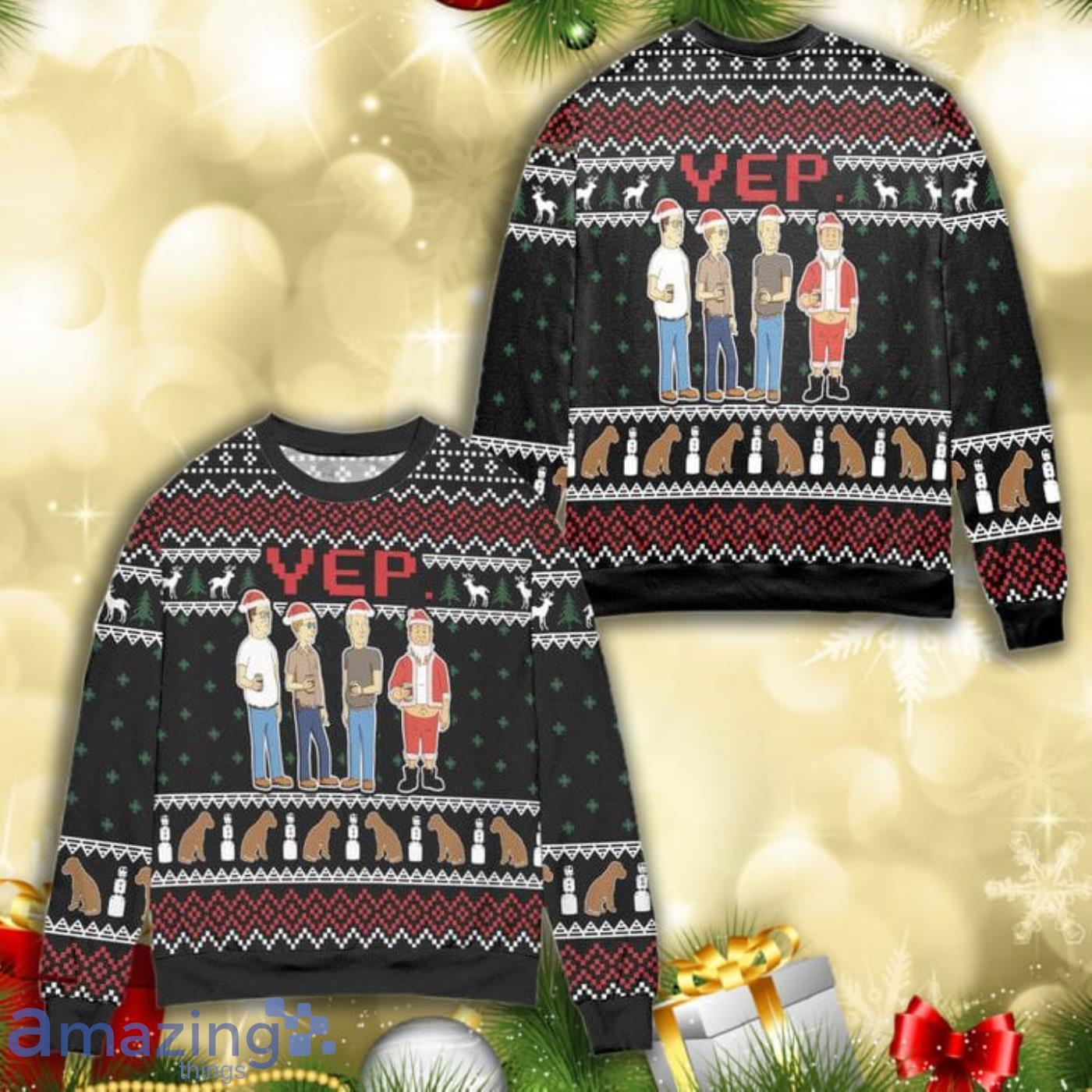 Yep Cartoon Graphics Snowflake Christmas Pattern Full Print Ugly Sweater Product Photo 1