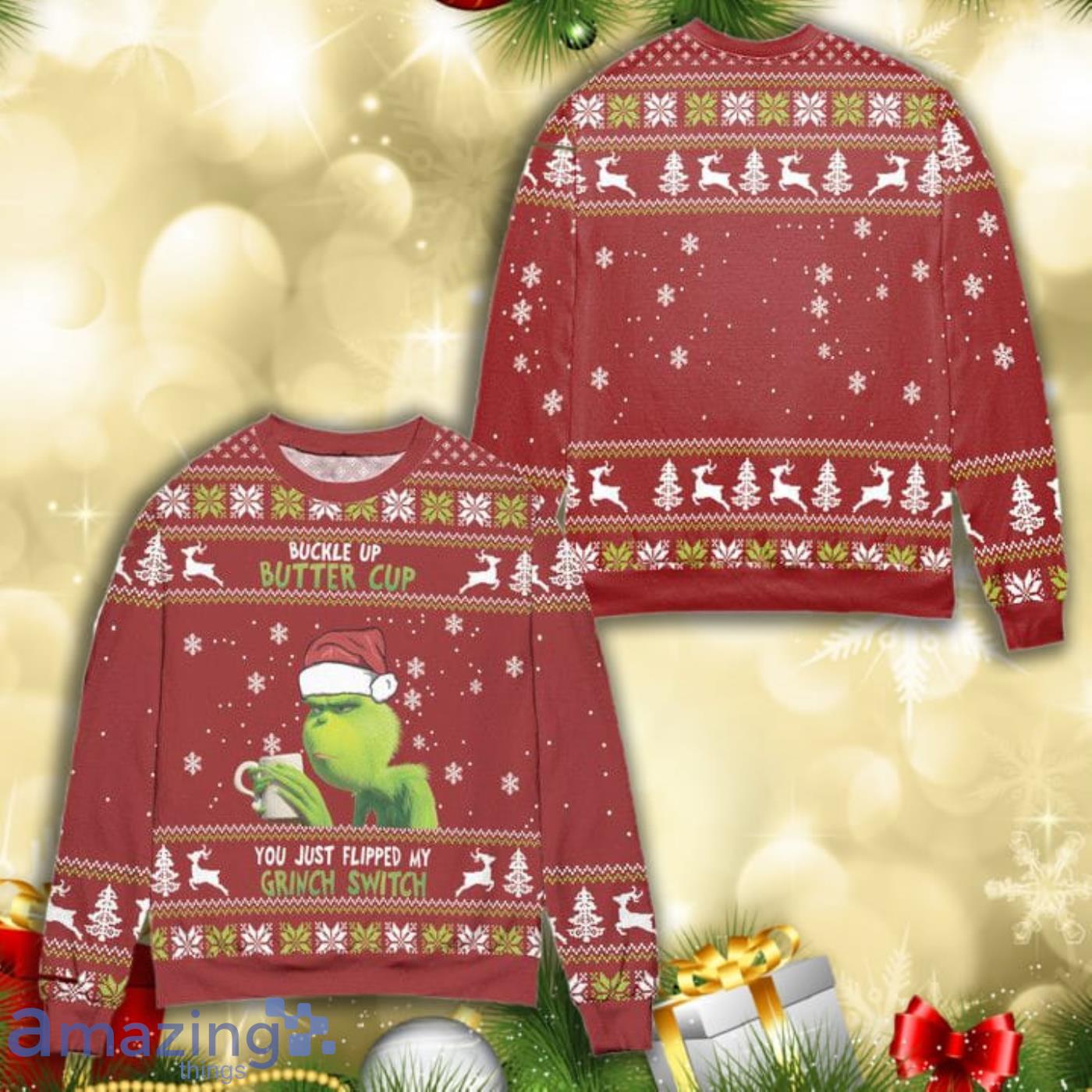 You Just Flipped My Grinch Switch Knitting Pattern 3D Ugly Christmas Sweater Product Photo 1