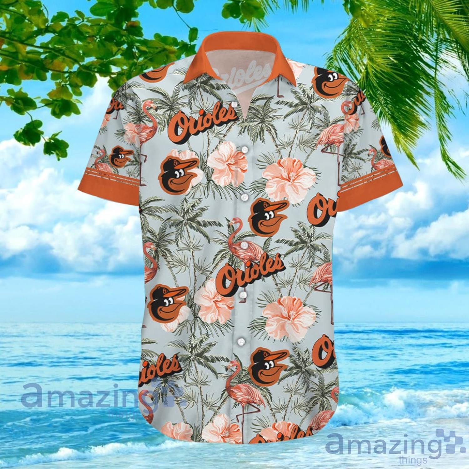 Baltimore Orioles Hawaiian Shirt, Sketch Palm Leaves Seamless