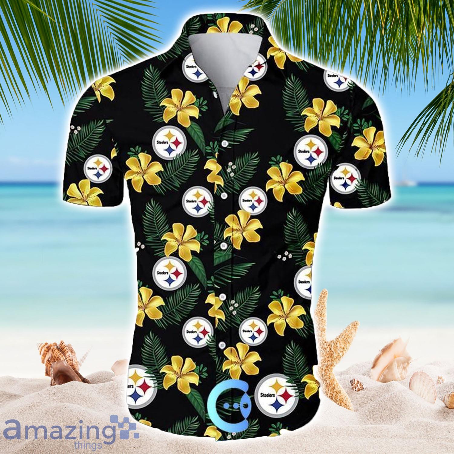 Beach Shirt Pittsburgh Steelers Tropical Flower Hawaiian Shirt - Beach Shirt Pittsburgh Steelers Tropical Flower Hawaiian Shirt