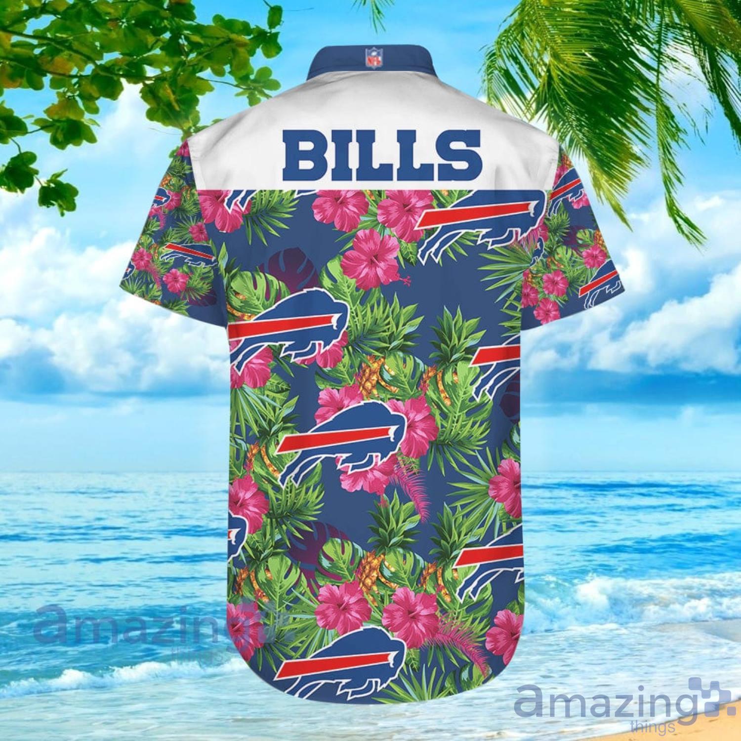 Buffalo Bills Hawaiian Shirt Buffalo Symbol Pink Hibiscus Flowers Blue  Hawaii Shirt Cool Buffalo Bills Aloha Shirt - Trendy Aloha